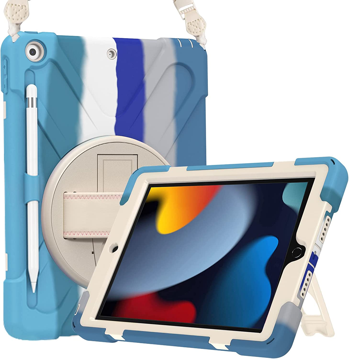 Procase Ipad 10.2 Case 2021 Ipad 9Th/2020 Ipad 8Th/2019 Ipad 7Th Generation Case, Rugged Heavy Duty Shockproof Rotatable Kickstand Protective Cover for 10.2″ Ipad 9Th/8Th/7Th Gen -Colorfulblue