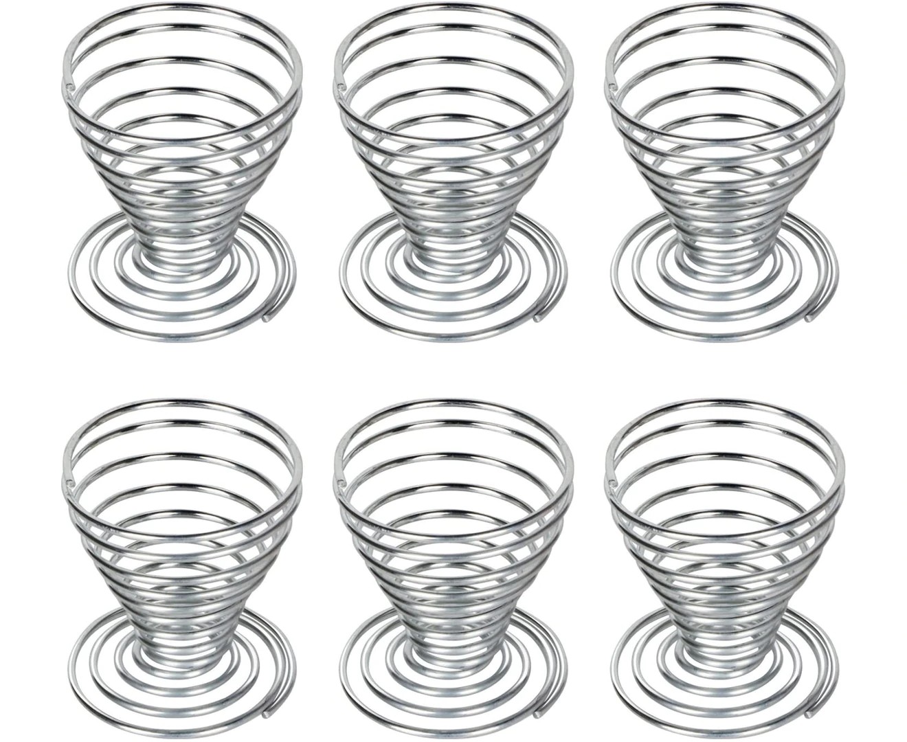 6 X Spring Spiral Egg Cups in Stainless Steel Wire