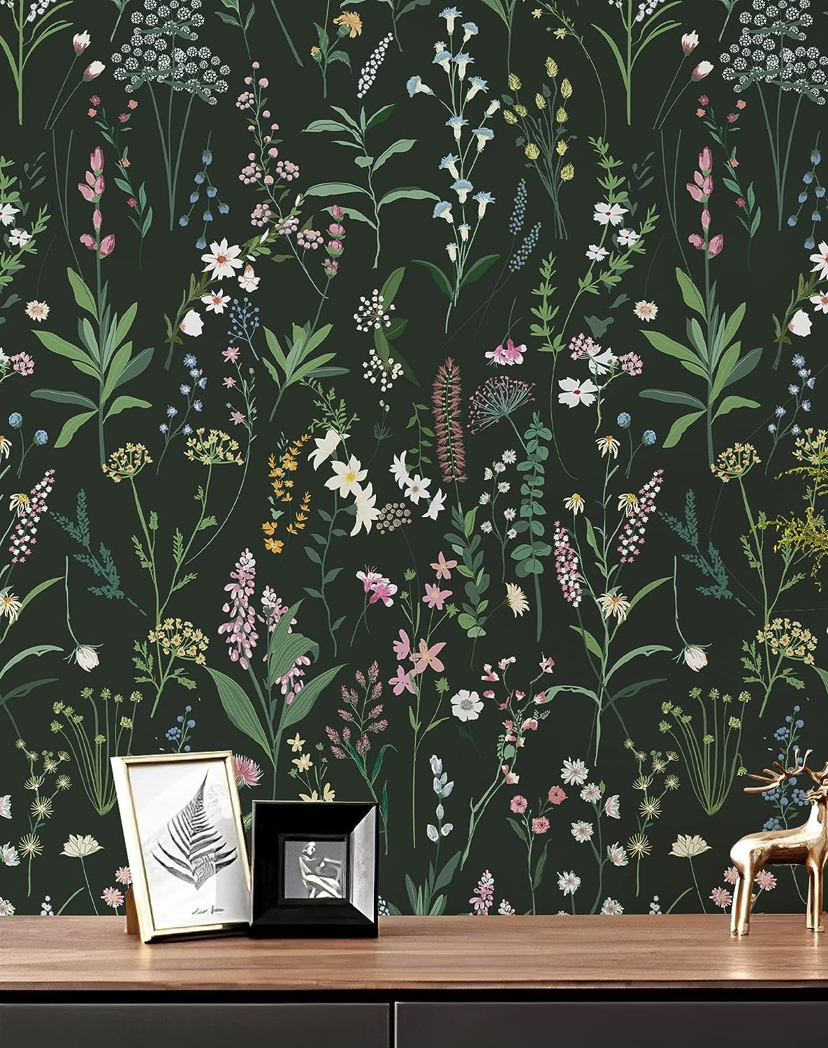 Jiffdiff Floral Wallpaper Peel and Stick Farm Floral 118.11″ X 17.32″ Wildwood Wallpaper Dark Wallpaper Self Adhesive Wallpaper Coverage 14.2 Sq.Ft