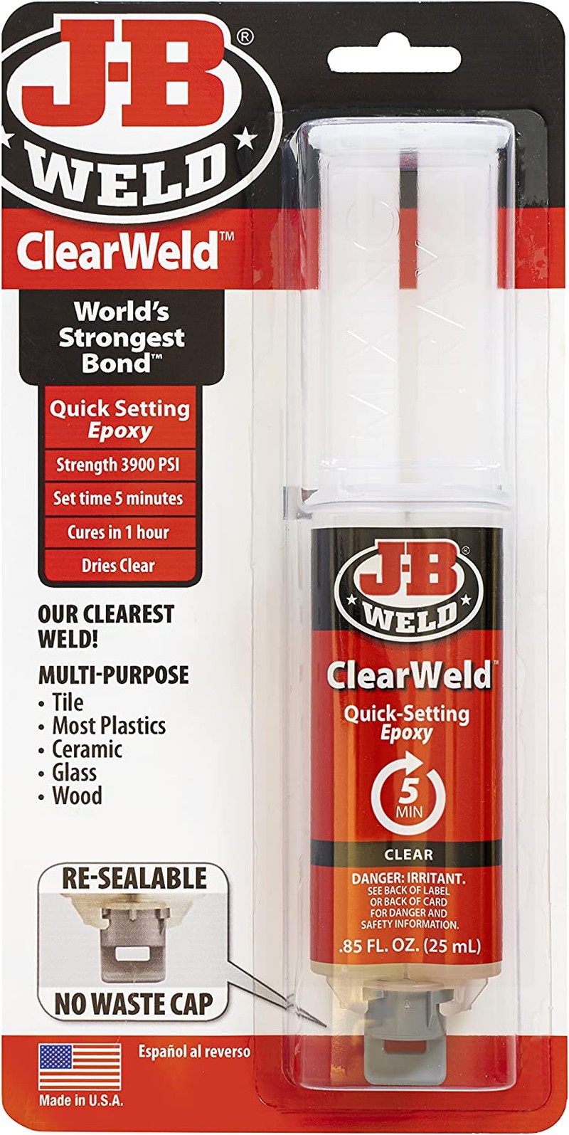 JB Weld Clear Epoxy Adhesive Syringe, 25 Ml