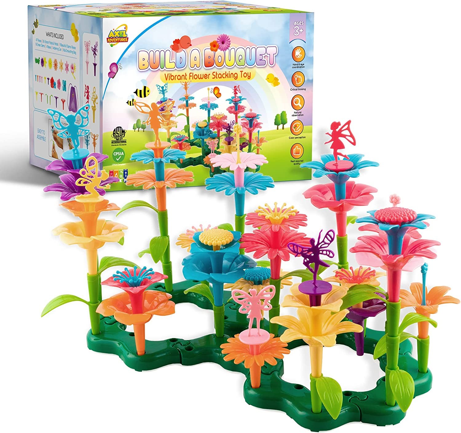 Axel Adventures Flower Garden Building Toy, Stem Toys for 3 Year, Flower Building Toy Set, Build a Garden Stem Toy, Girl Toys Age 2-3 Years, Flower Garden Building Toys, Toddler Girl Toys Age 2-3 53Pc