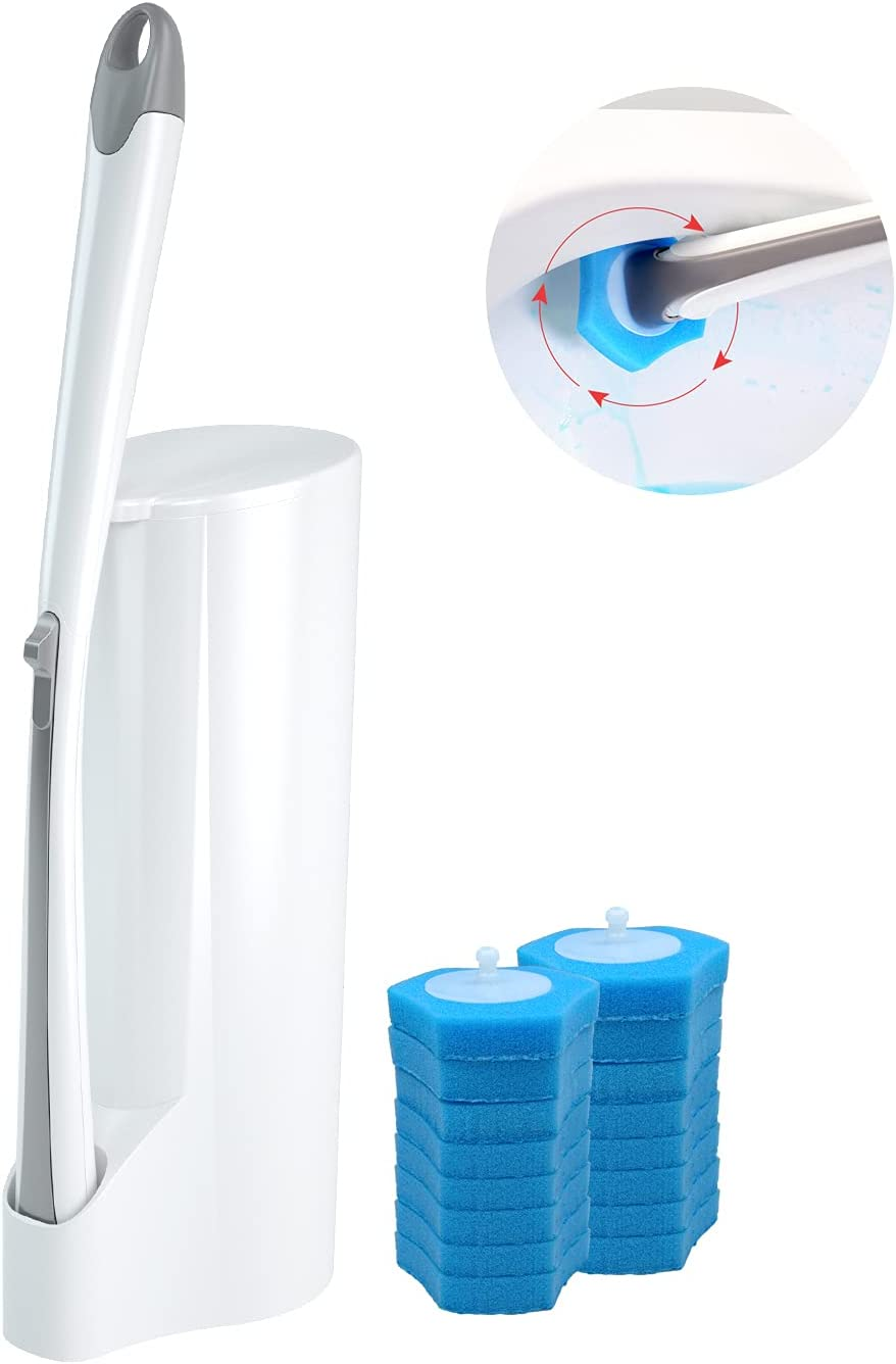 BOOMJOY Toilet Bowl Cleaner Wand,Disposable Cleaner Brush and Holder with 16 Cleaning Refills,For Bathroom Cleaning