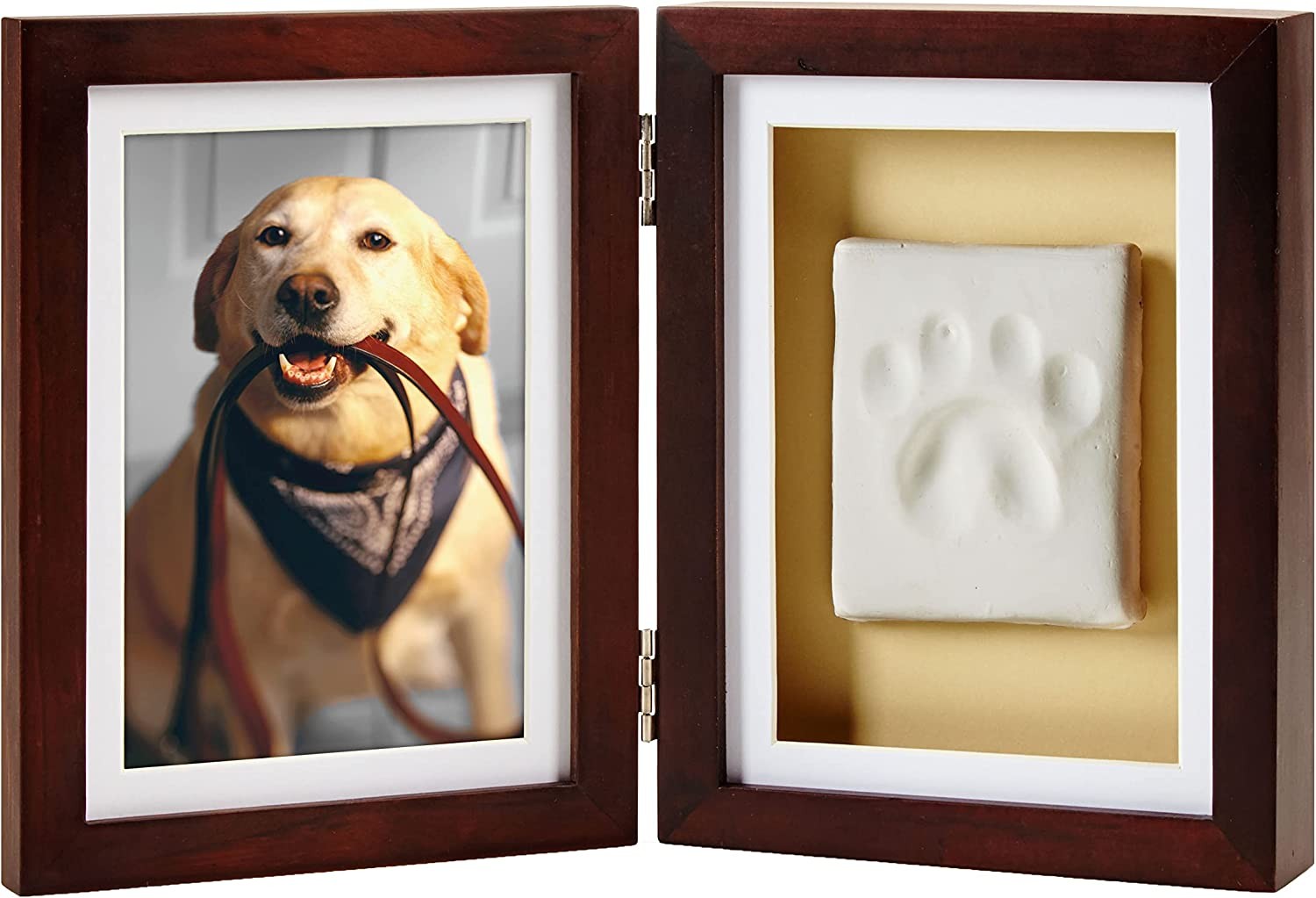 Pearhead Dog or Cat Pawprint Pet Keepsake Photo Frame with Clay Imprint Kit, Perfect for Pet Lovers, Espresso