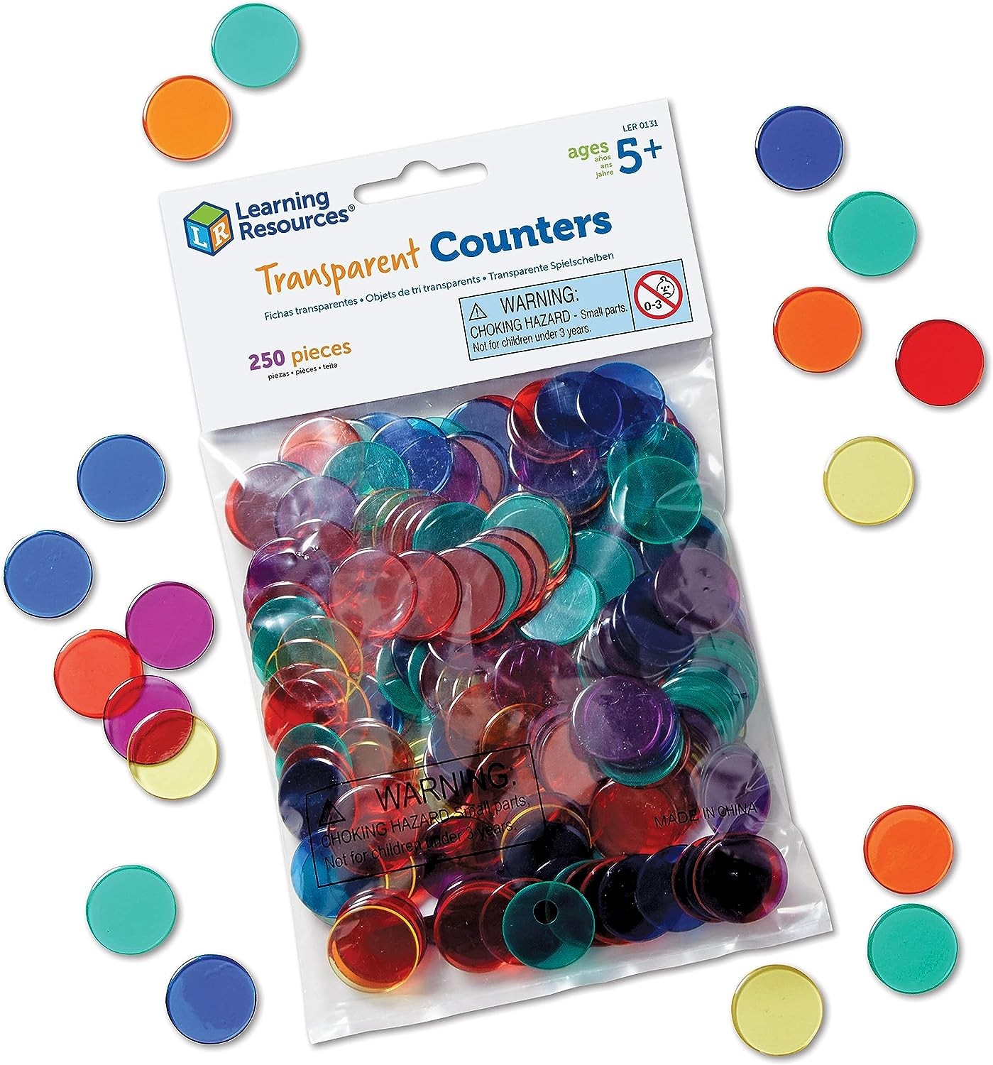 Learning Resources Transparent Color Counting Chips, Family Counters for Games, Set of 250 Assorted Colored Chips, Ages 5+