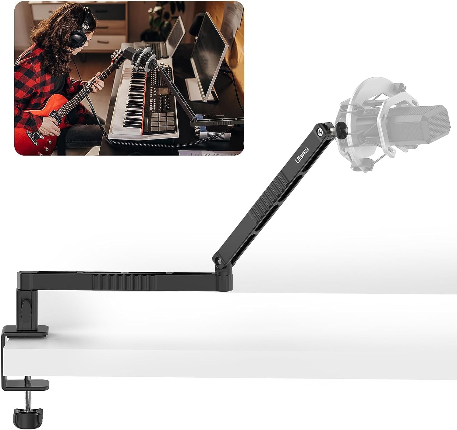 [𝐔𝐩𝐠𝐫𝐚𝐝𝐞𝐝]Ulanzi LS26 Low Profile Mic Stand, Aluminum Mic Arm Desk Mount 360° Adjustable Foldable Microphone Boom Arm for Podcast/Streaming/Gaming/Radio Studio 1/4″ 3/8″ 5/8″ for Most Mics