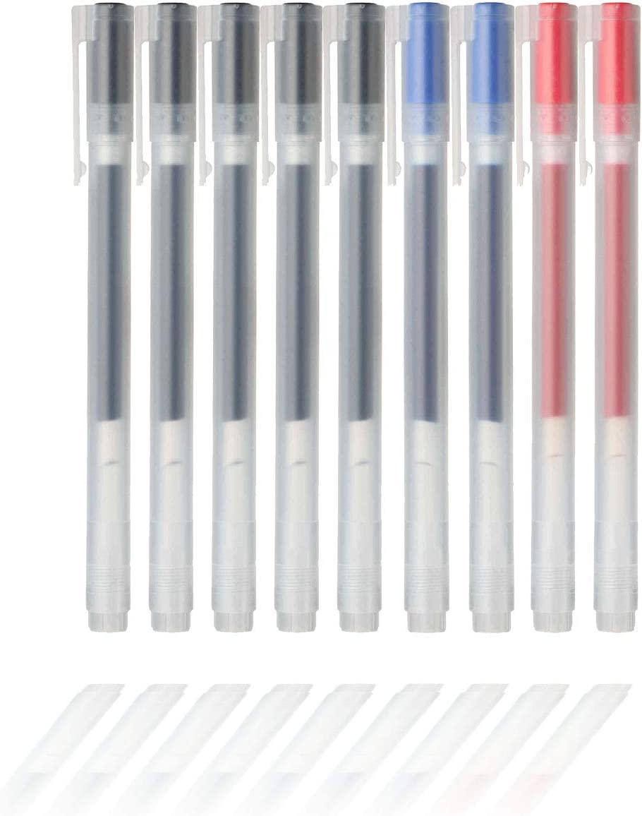 MUJI Gel Ink Ballpoint Pens 0.38Mm Set of 9 Pack (5 Black 2 Blue 2 Red)