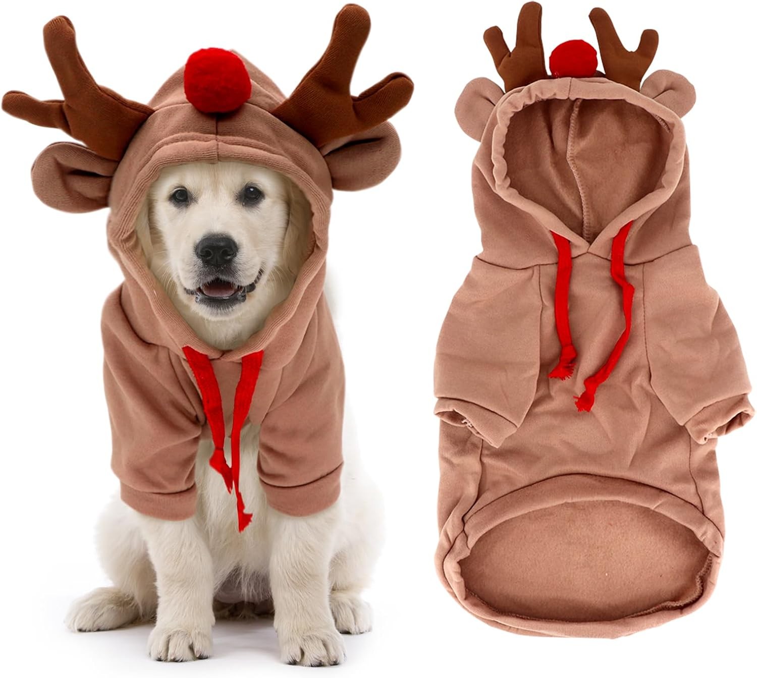 Dog Christmas Outfit, Christmas Pet Clothes Dog Dog Reindeer Costume Hoodie Xmas Jumpers Hoodie Coat Hat Christmas Dog Outfit Winter Coat Cat Dog Clothes for Dogs Puppy Cats(Xl)