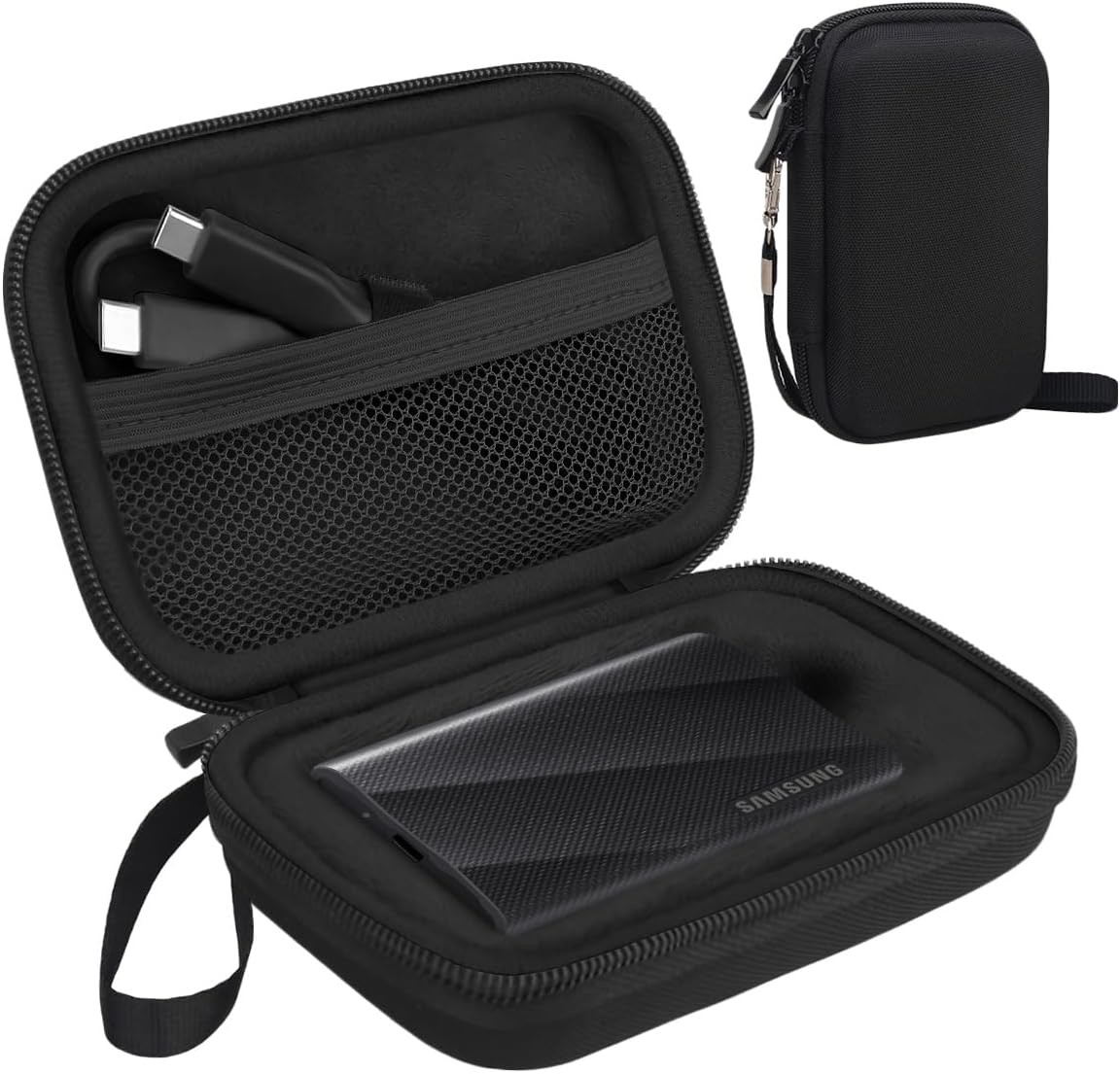 Lacdo Hard Carrying Case for Samsung T9 Portable Solid State Drives 1TB 2TB 4TB USB 3.2 External SSD Hard EVA Shockproof Storage Travel Bag, Black+Black