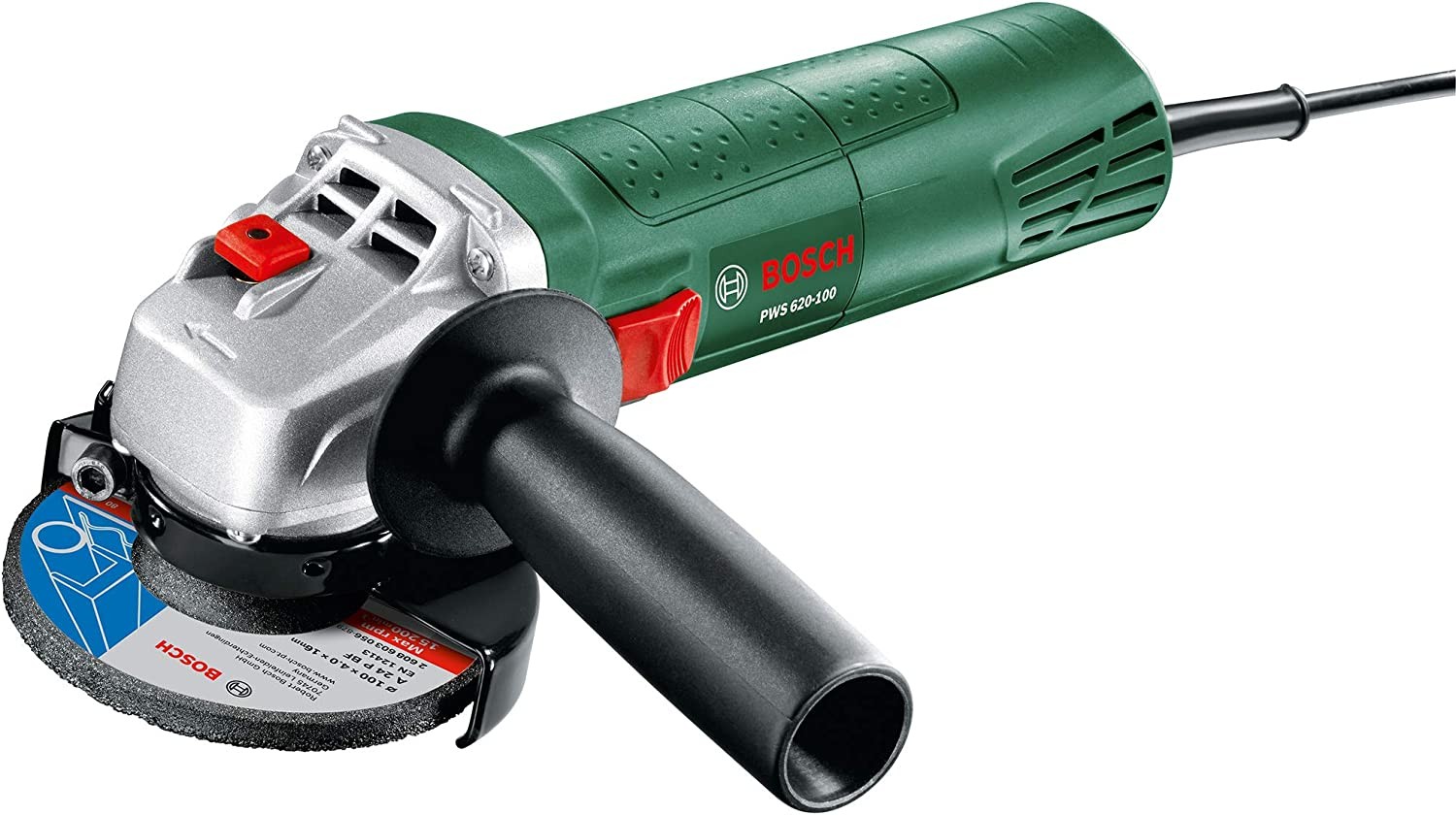 Bosch Home & Garden 620W Corded Electric Angle Grinder 100 Mm Includes Grinding Disc, for Grinding, Cutting, Brushing and Sanding (PWS 620-100)