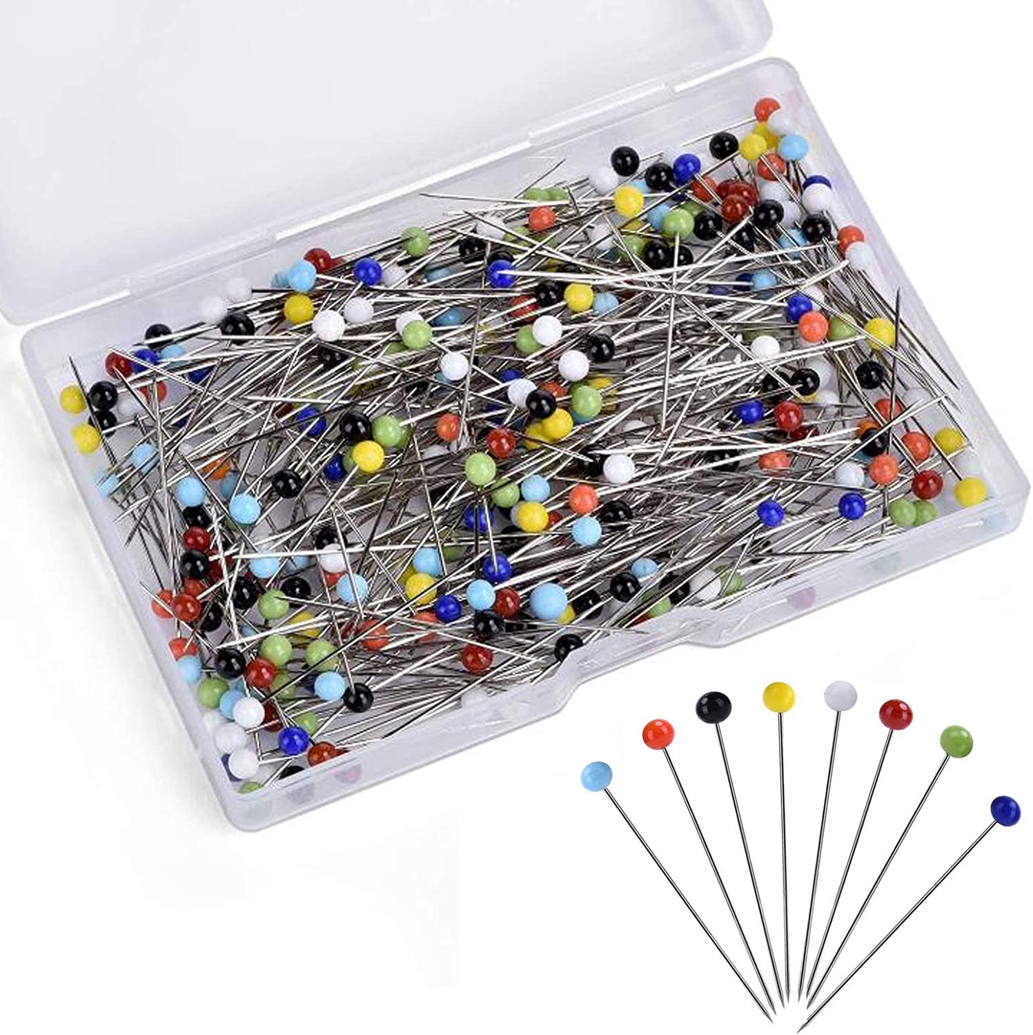 Sewing Pins for Fabric, Glass Ball Multicolored Head Pins,Straight Quilting Pins Long 1.5Inch,For Quilting, Fabric, Silk, Diy,Dressmaker & Decoration(250Pcs,With Case)