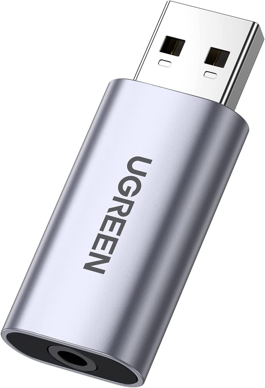 UGREEN USB to Audio Jack USB External Sound Card 3.5Mm Audio Adapter 2 in 1 USB to 3.5Mm TRRS Headphone Adapter Microphone Stereo Jack Aluminum Compatible with PS5 PC Windows Mac Linux Laptop Desktop