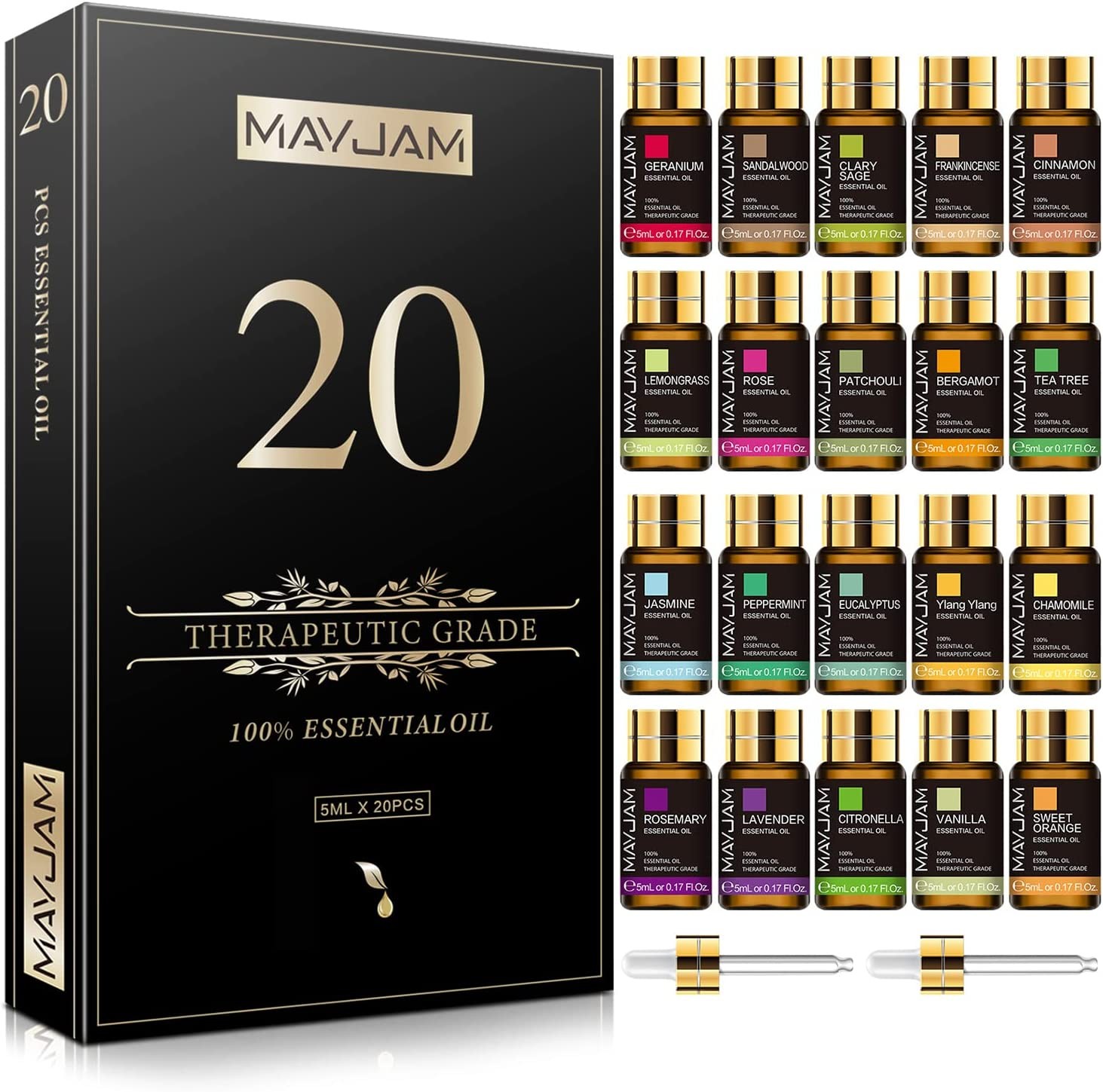 MAYJAM Top 20 Essential Oil Set, 20 Pack/5Ml Pure Essential Oils for Diffusers, Soap Candle Making, Beautifully Thoughtful Essential Oils Gift Set for Any Occasion