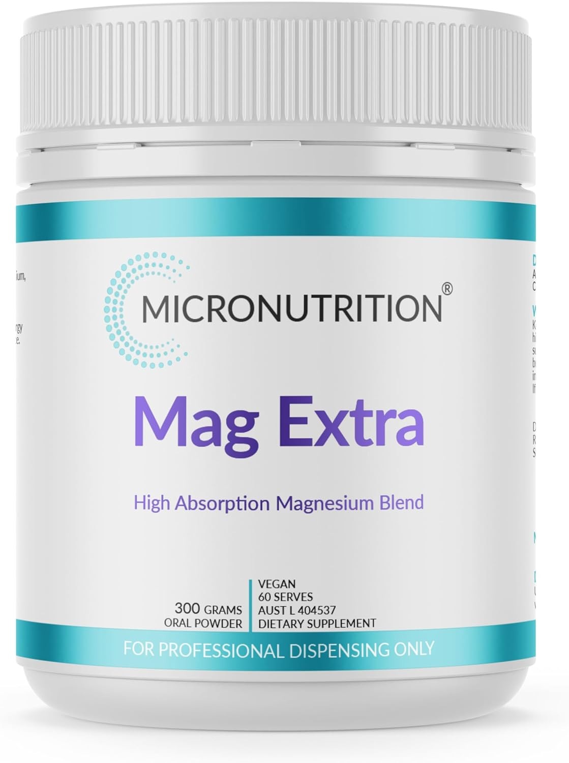 MICRONUTRITION Mag Extra (300G – 60 Serves) Magnesium Powder High Absorption Blend of Magnesium Glycinate, Citrate, Orotate, Ascorbate – Orange/Lemon Flavour