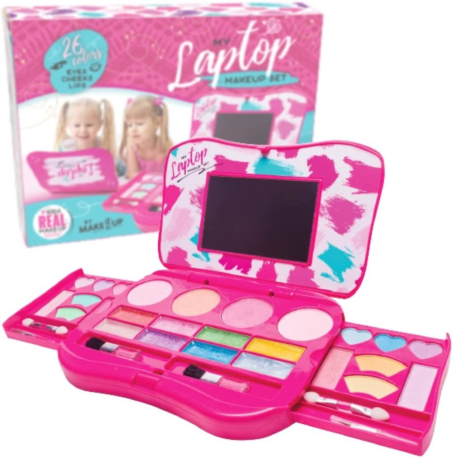 My Laptop Girls Makeup Set by Make It up Fold Out Makeup Palette with Mirror and Secure Close – SAFETY TESTED- NON TOXIC