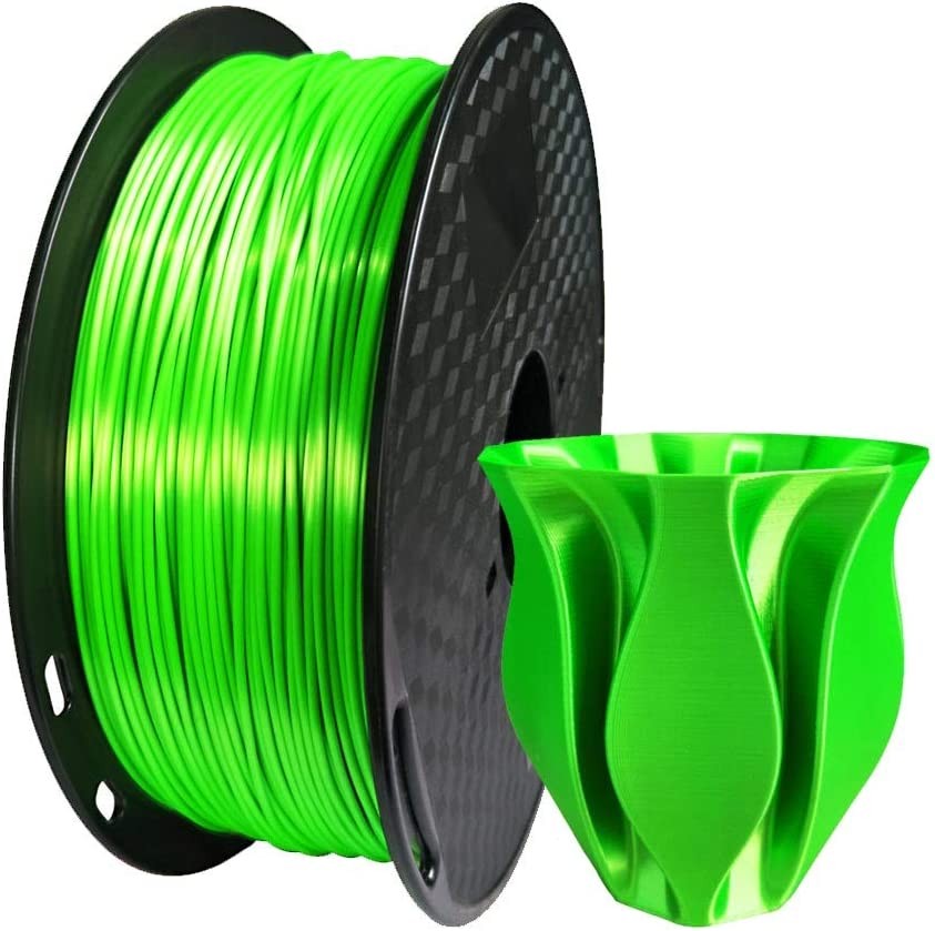 Silk Green PLA Filament 1.75 Mm 3D Printer Filament 1KG 2.2LBS Spool 3D Printing Filaments Materials Silky Shiny Shine Bright Grass Foliage Leaf Green Filament CC3D