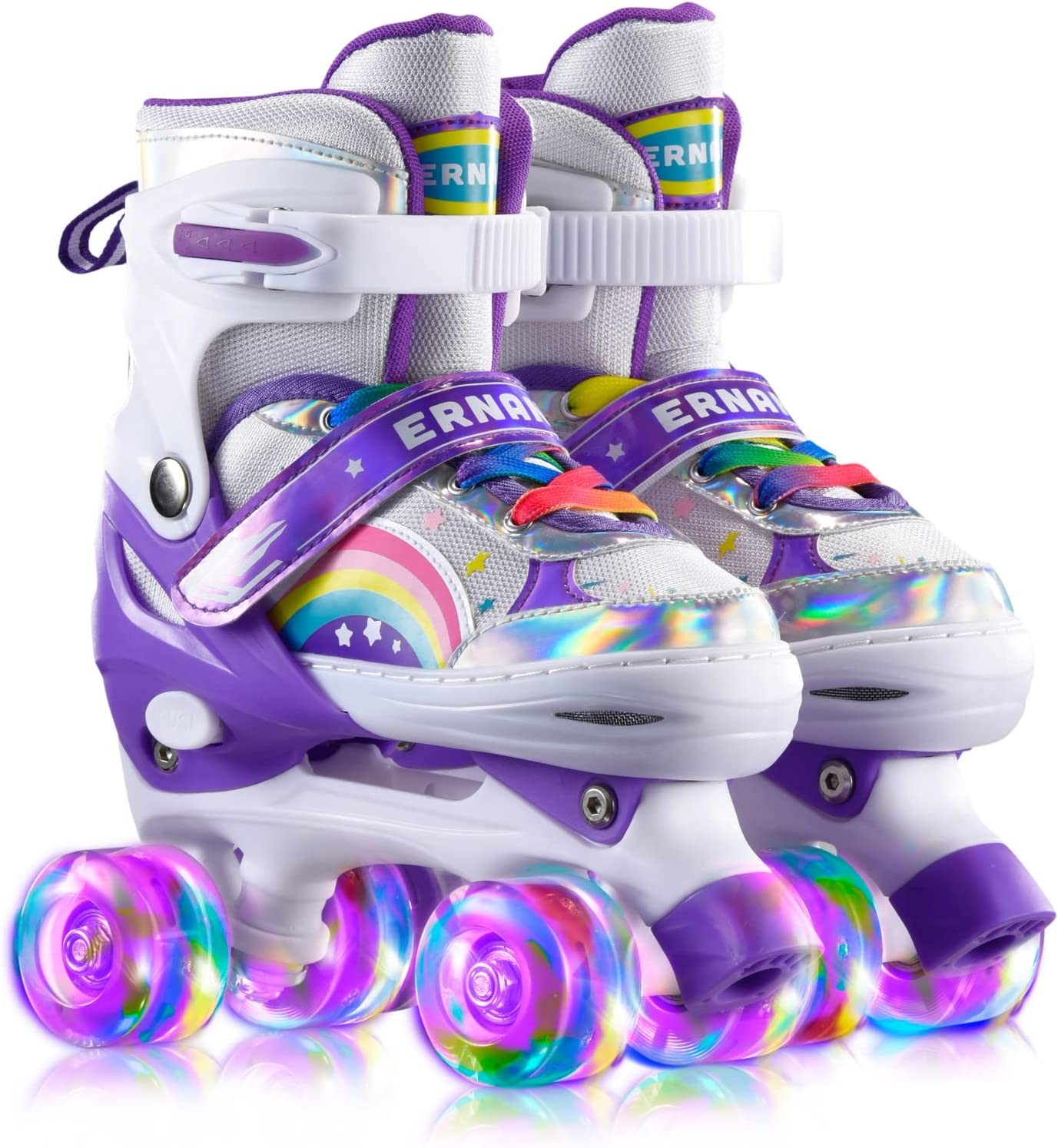 ERNAN Roller Skates,4 Size Adjustable Toddler Roller Skates with Light up Wheels for for Kids Girls & Boys