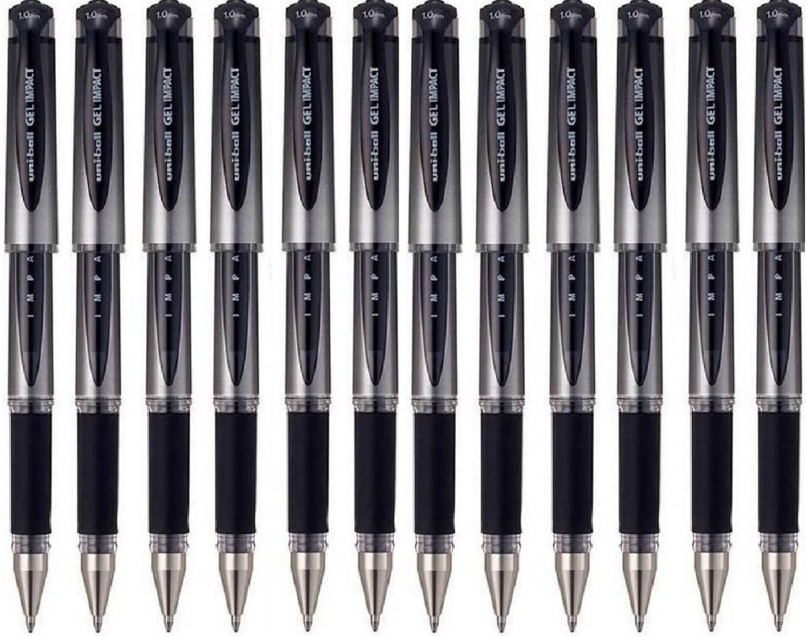 Uni-Ball UM-153S Gel Impact Rollerball Pens – Broad 1Mm Tip – Black Ink – Pack of 12