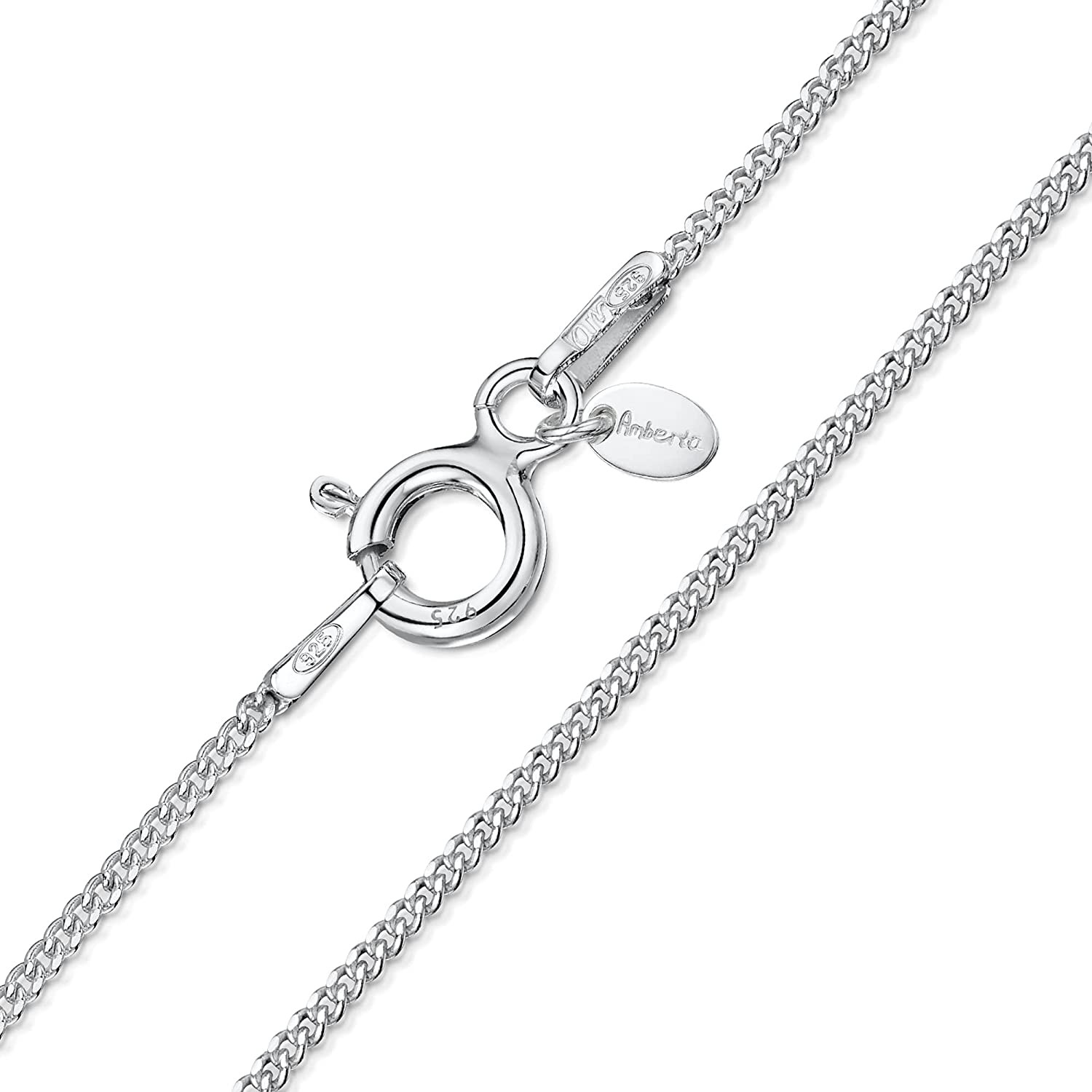 Amberta 925 Sterling Silver 1.1 Mm Curb Chain Necklace