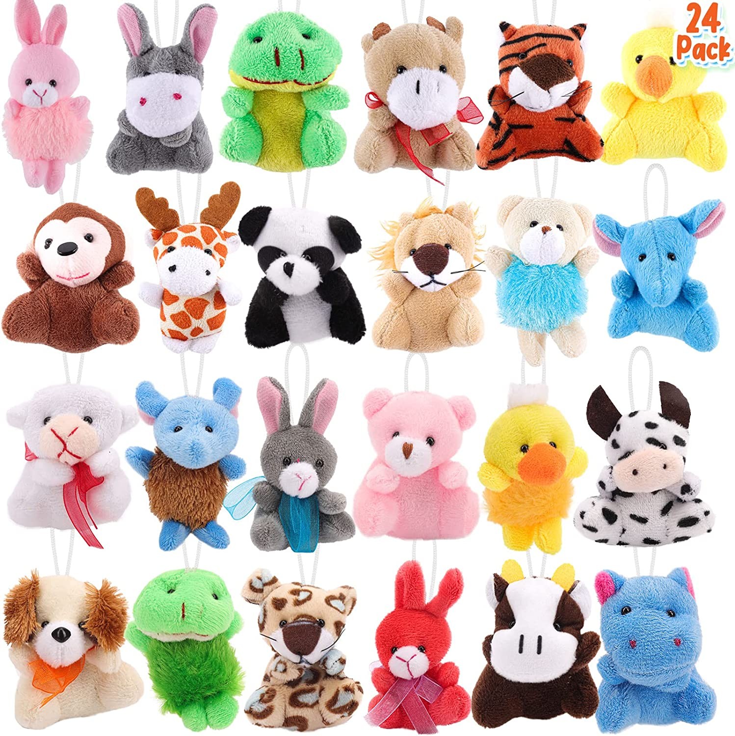 ASONA 24 Pcs Mini Stuffed Animal and Plush Toy, Animals Keychain Decoration for Kids，Small Stuffed Plush Animal for Easter Egg Stuffers, Party Favors Goodie Bag Stuffers Bulk Classroom Rewards for Kid