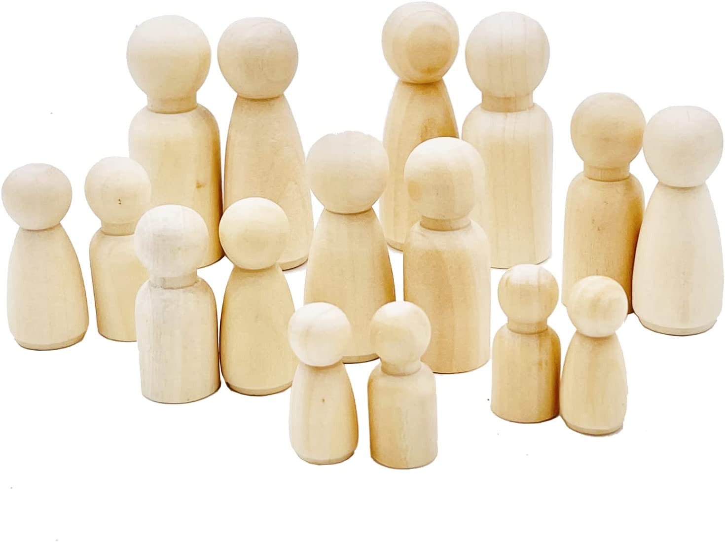 60Pcs Peg Dolls Decorative Wooden Peg Doll Assorted Sizes Unfinishied Peg People Doll Bodies Wooden Figures for Painting Craft Art Projects Peg Game