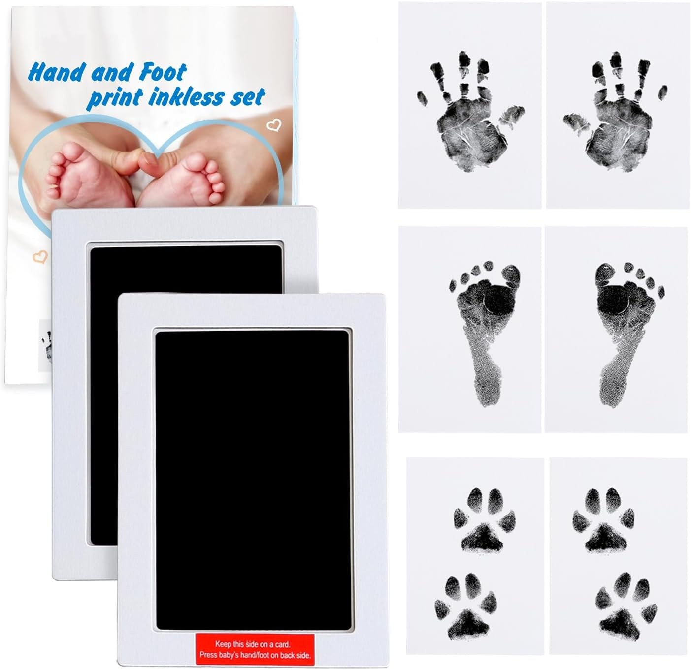 XL Size Hiumotan Baby Handprint and Footprint Kit,2 Baby Handprint Ink Pads with Clean-Touch & 6 Imprint Cards,Inkless Print Kit Safe Non-Toxic for Baby Feet and Hands, Family Keepsake, Pet Paw