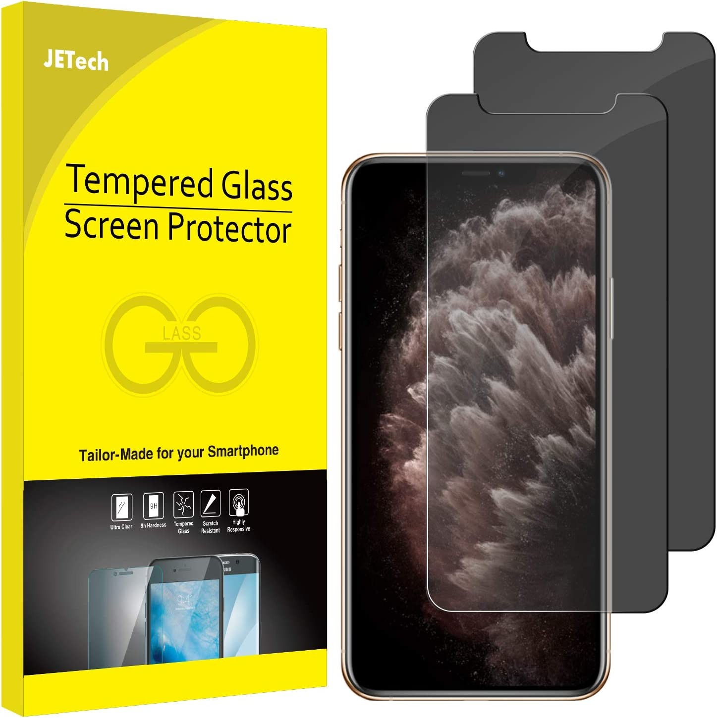 Jetech Privacy Screen Protector for Iphone 11 Pro, Iphone Xs and Iphone X 5.8-Inch, anti Spy Tempered Glass Film, 2-Pack