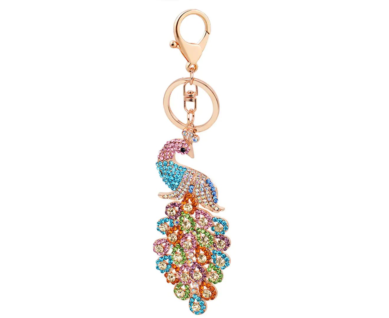 Windyhope Shiny Peacock Pendant Key Chain Rhinestone Keychain Ring Bag Purse Car Ornament-Multicolor