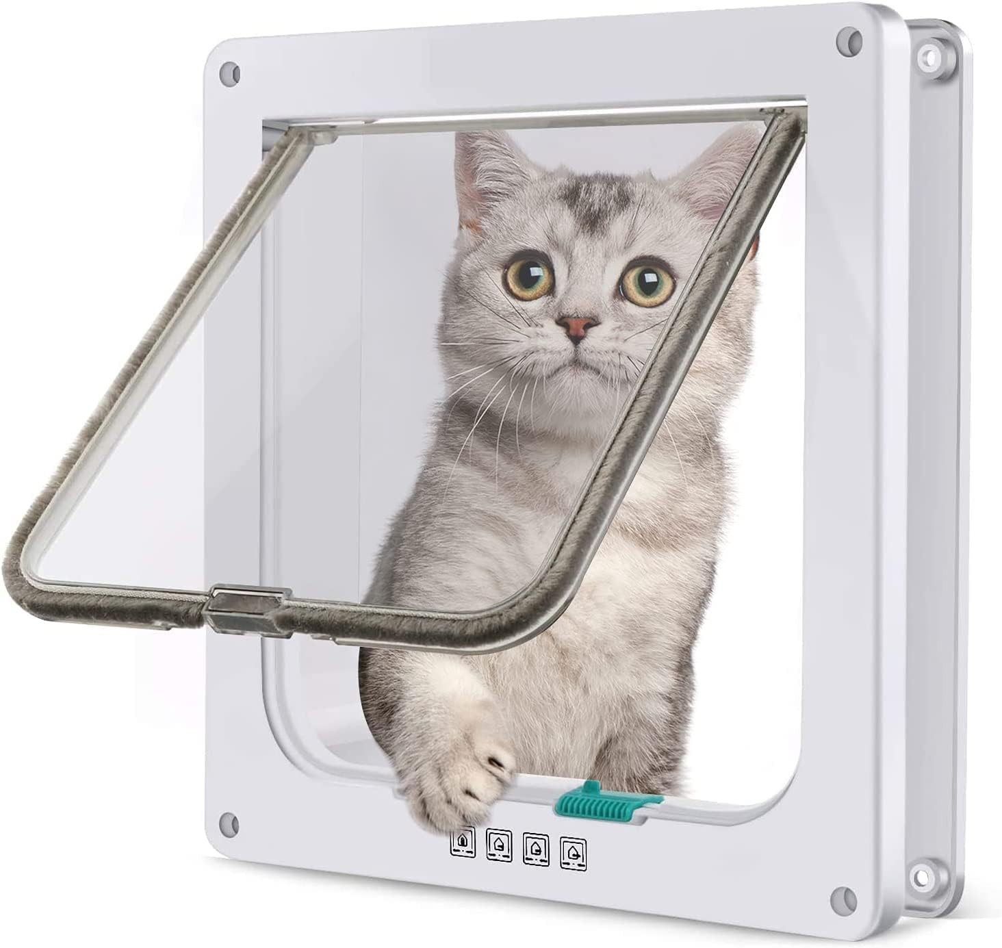 Extra Large Cat Door (Outer Size 11″ X 9.8″), 4 Way Locking Large Cat Door for Interior Exterior Doors, Weatherproof Pet Door for Cats & Dog with Circumference < 24.8"(XL, White)