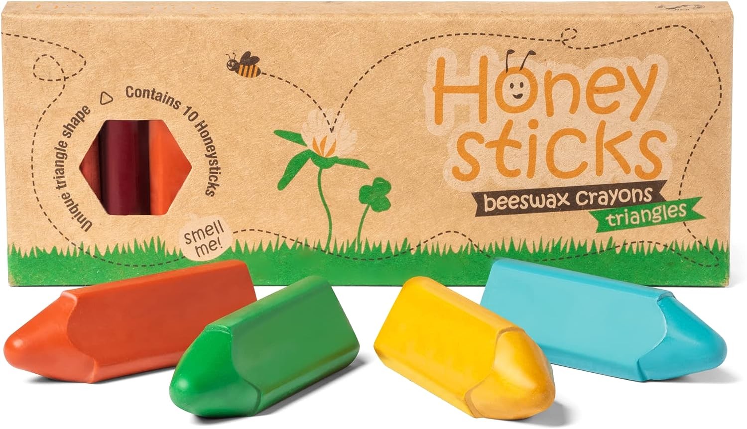 Honeysticks Triangular Crayons – 100% Pure Beeswax, Food Grade Colours, Non Toxic Crayons for Baby, Toddlers Ages 1-3, 2-4, Triangle Shape for Pencil Grip Development, Handmade in New Zealand 10 Pack