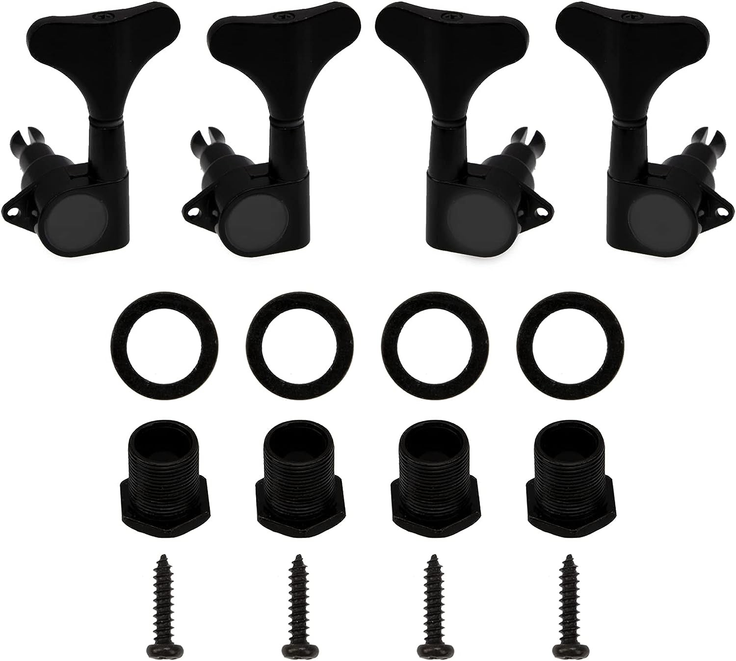 4Pcs Yootones Sealed Bass Tuning Pegs Machine Heads 2R2L Compatible with Electric Bass Tuners Replacement Parts (Black)