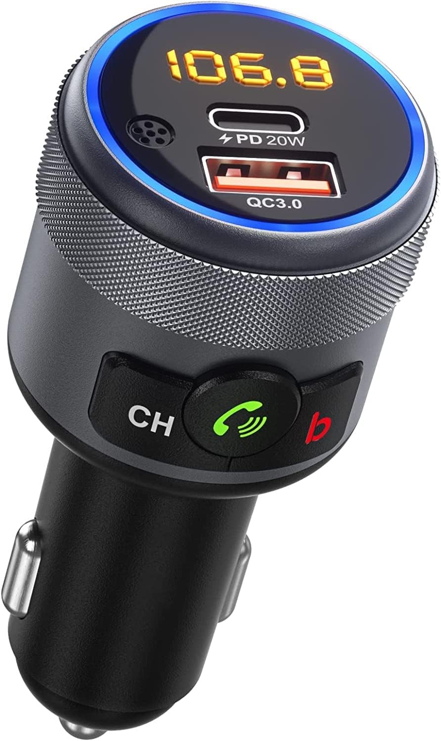 LENCENT Car FM Transmitter, Wireless Bluetooth 5.1 Radio Adapter Car Kit with Big Button, Type C PD 20W and QC3.0 18W Car Fast Charger, Bass Lossless Hi-Fi Sound Music Streaming, Wireless Call