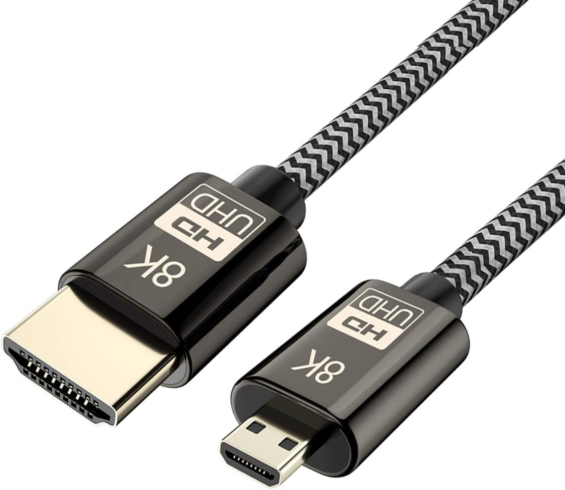 Xiwai Micro HDMI to HDMI 2.1 Ultra-Hd UHD 8K 60Hz 4K 120Hz Cable 48Gbs HDMI Cord for Camera Tablet (1.5M)