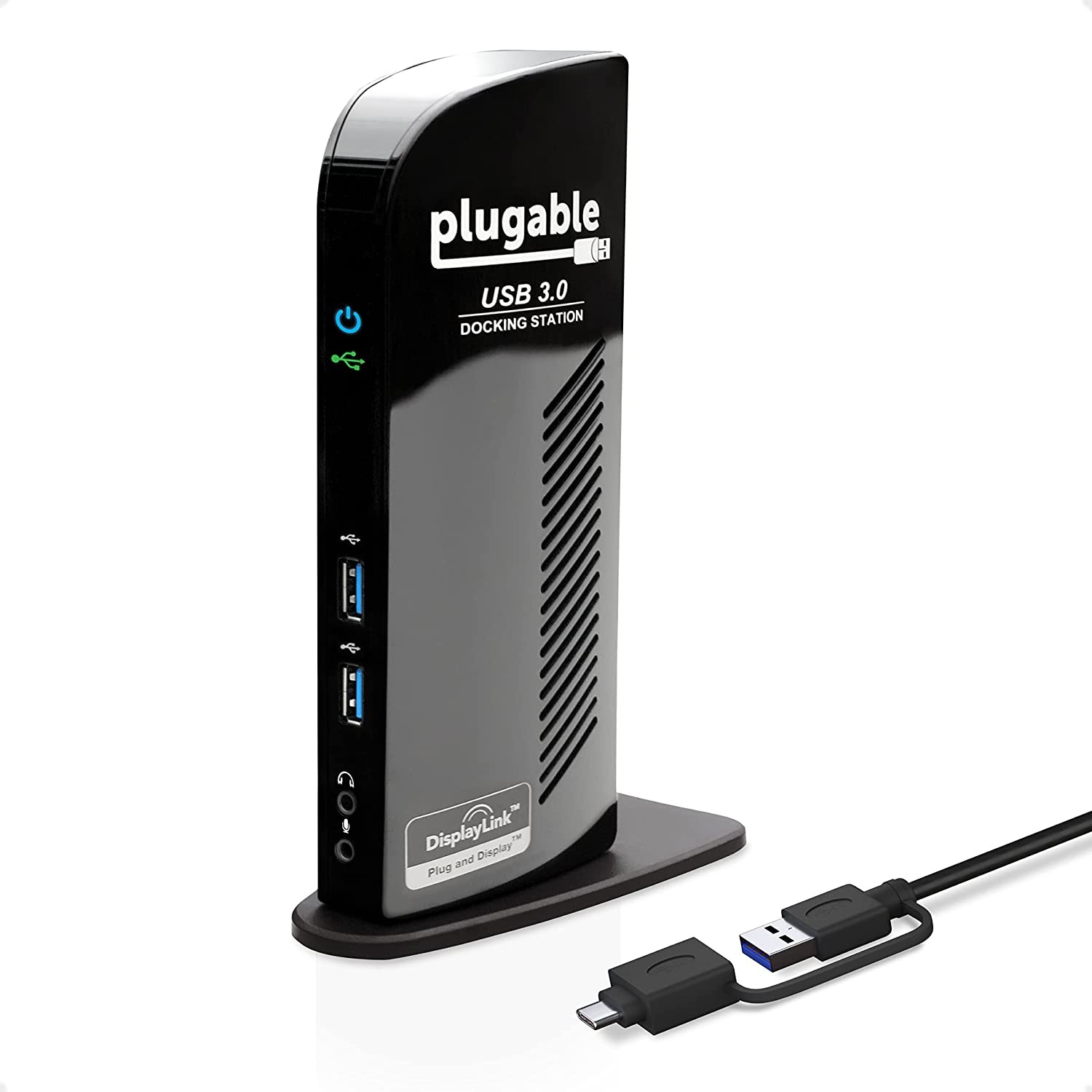 Plugable USB 3.0 Universal Laptop Docking Station Dual Monitor for Windows and Mac, USB 3.0 or USB-C, (Dual Video: HDMI and HDMI/DVI/VGA, Gigabit Ethernet, Audio, 6 USB Ports)