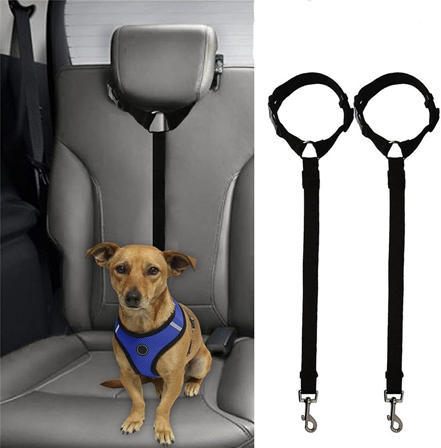 2 Packs Dog Cat Safety Seat Belt Strap Car Headrest Restraint Adjustable Nylon Fabric Dog Restraints Vehicle Seat Belts Harness Certified Crash Tested Harness Tru-Fit Enhanced Strength Style