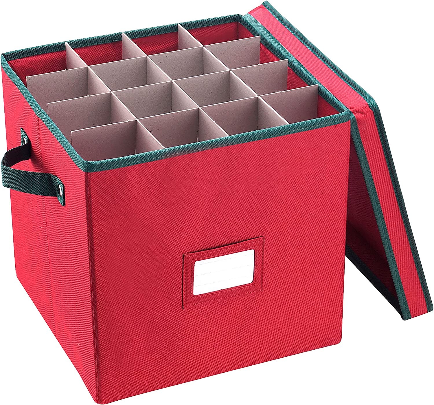 Elf Stor Christmas Adjustable Dividers and Lid Ornaments Storage Box, Red