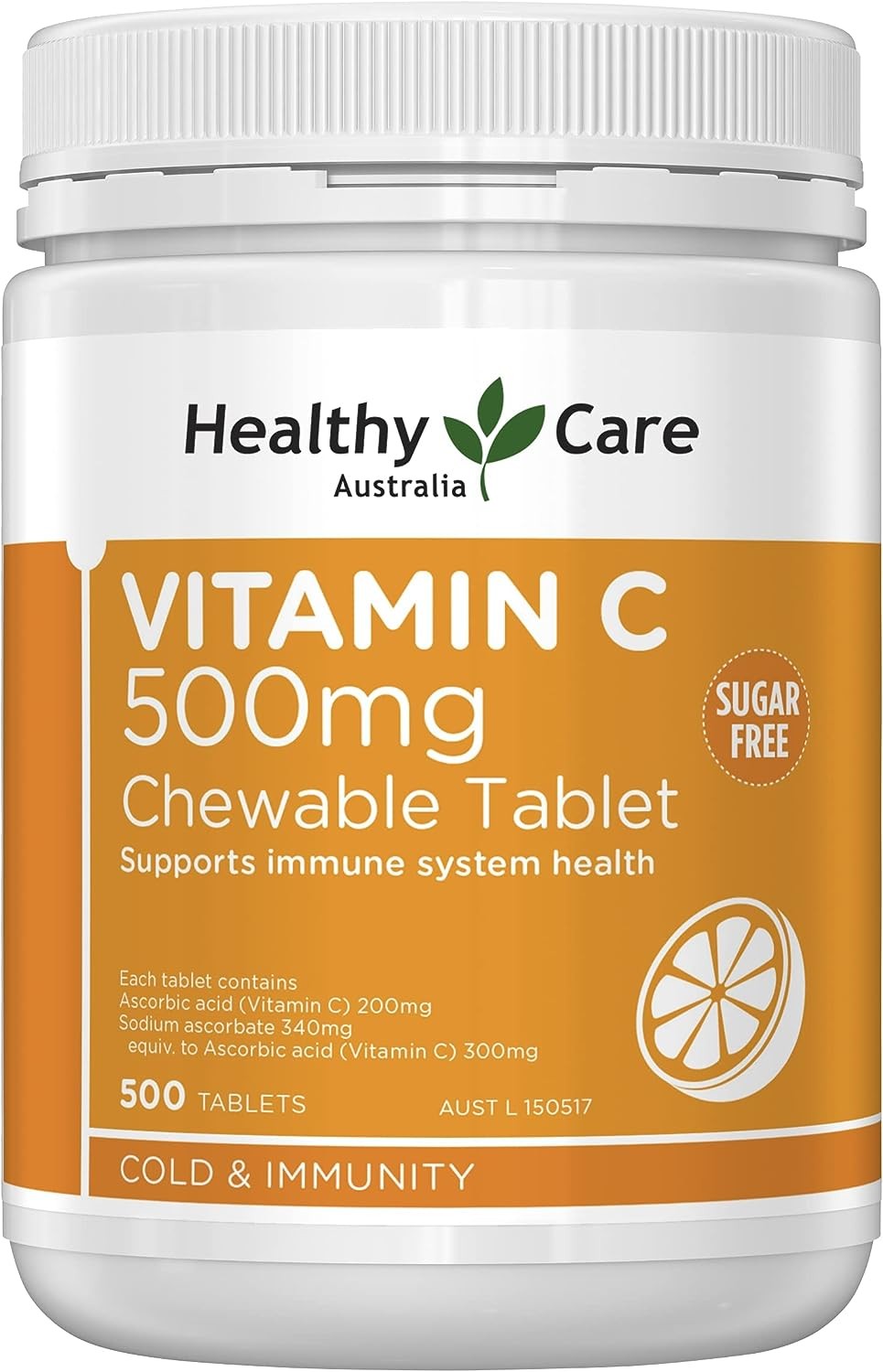 Healthy Care Vitamin C – 500Mg | 500 Chewable Tablets | for Cold and Immunity, Maintain General Health and Wellbeing