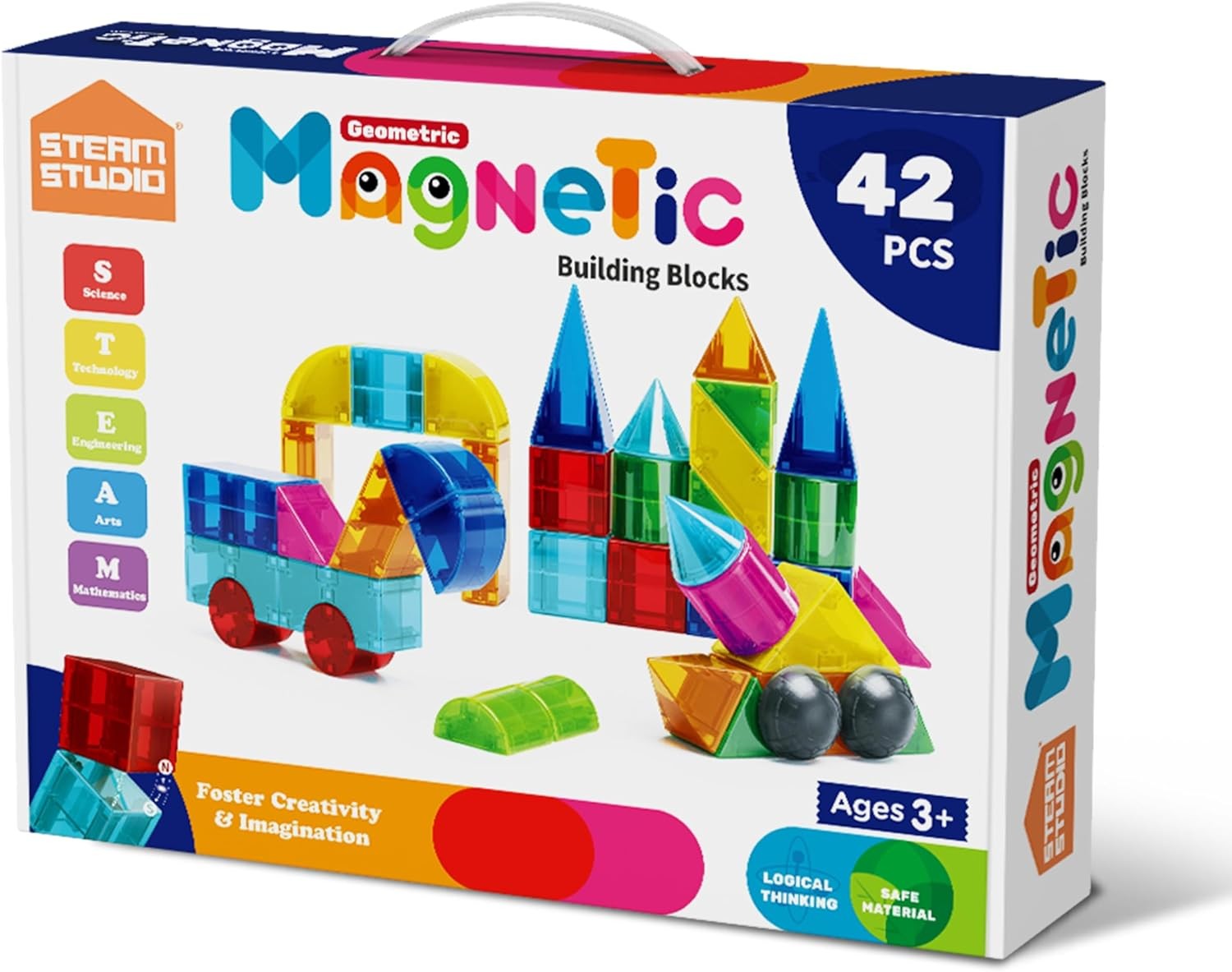 STEAM STUDIO Magnetic 3D Building Blocks 32Pcs Set, Magnetic Tiles in Real 3D Geometric Shapes, Building & Construction Toys for Creative Open-Ended Play