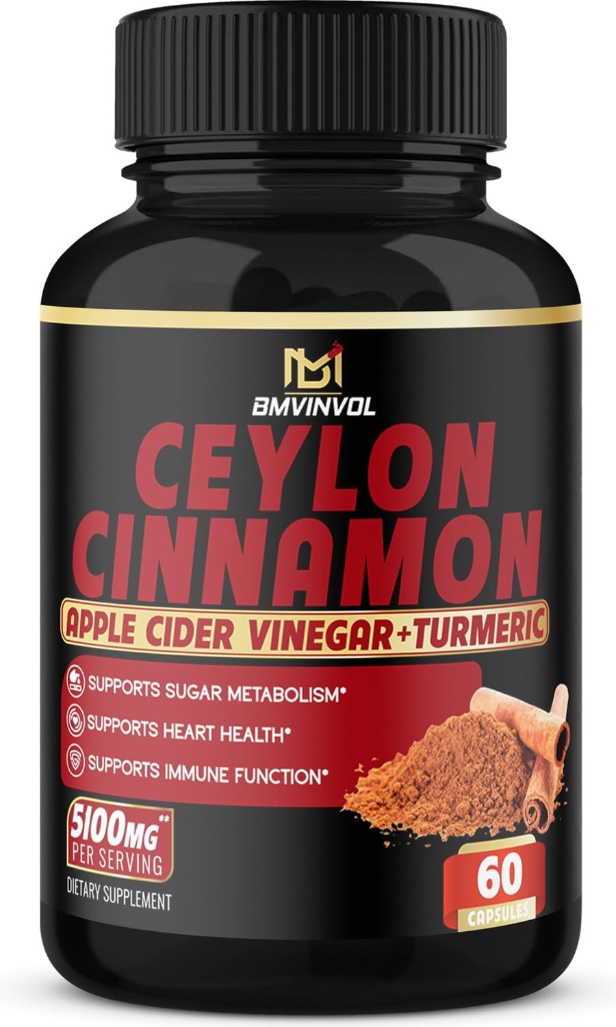 Ceylon Cinnamon Capsules – 5100Mg Herbal Supplement – High Potency with Apple Cider Vinegar, Turmeric, Ginseng, Berberine – Antioxidant Support