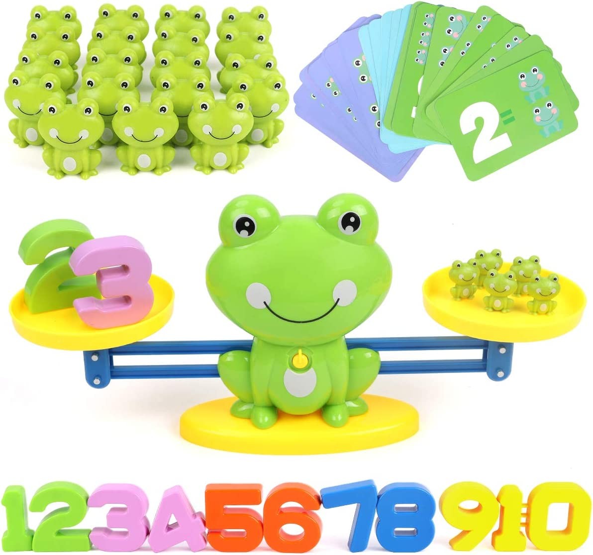 REMOKING Math Balance Toys for Kids,Montessori Toys for Toddlers, Early Activity Sensory Education Learning Toys for Boys Girls Kids Age 3+, Toy Children Mathematics Toy Including Frog,Card,Number