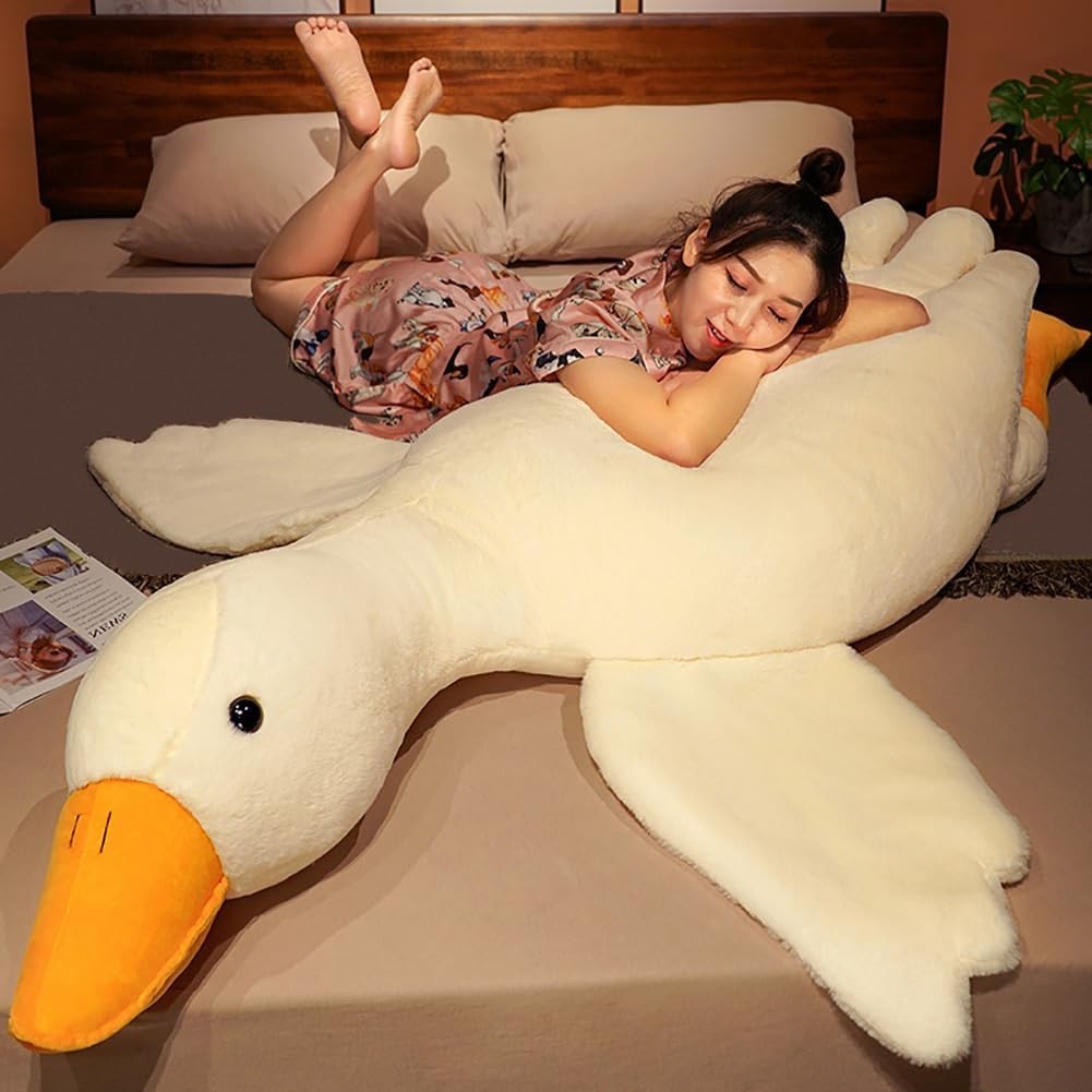 Srutirbo Giant White Goose Weighted Plush-63” Soft Furry Swan Stuffed Animal Pillow,Huge Plush Anxiety Animals 63In