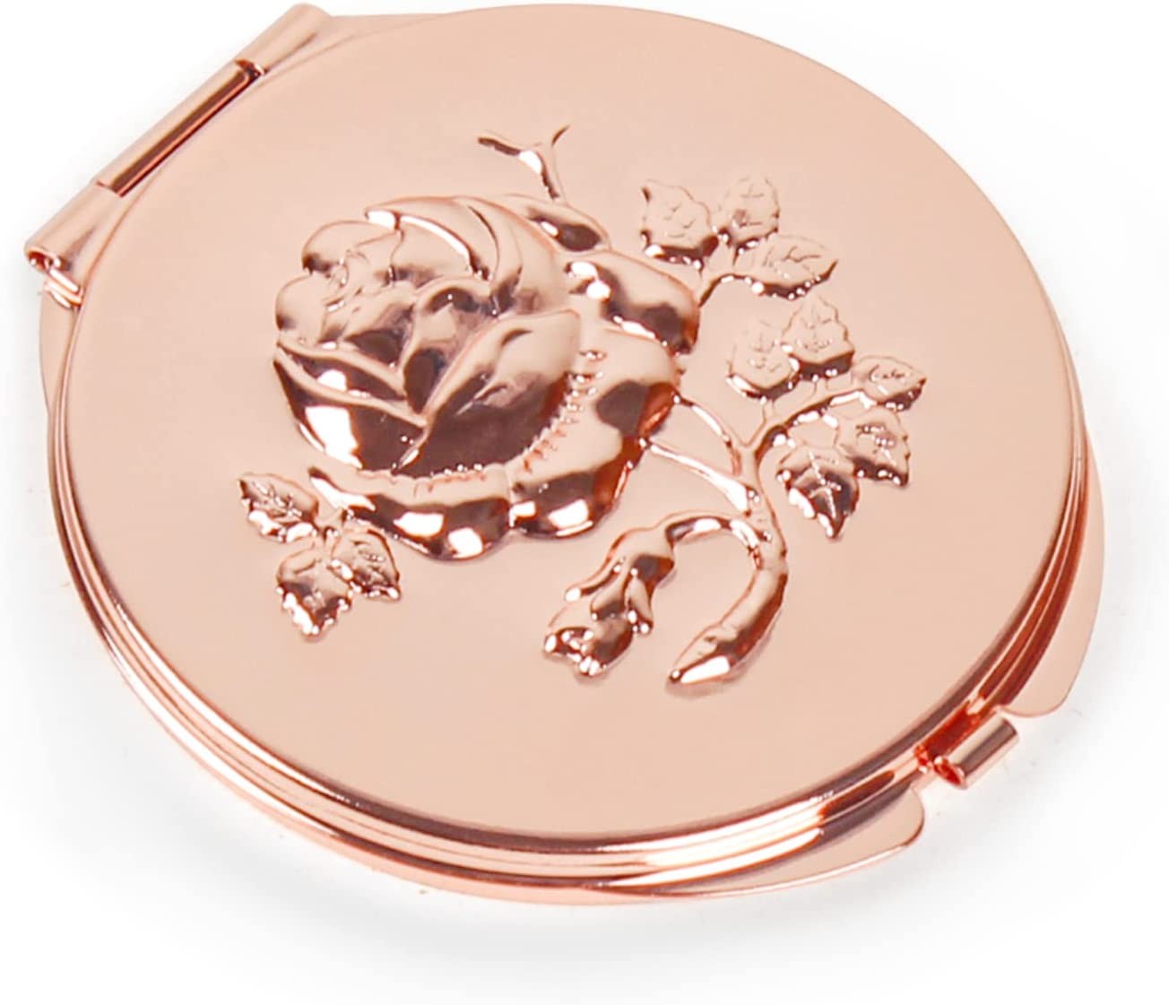 Goshentech Retro Metal Compact Mirror Travel Portable Mirror 1X/2X Magnification Compact &Portable Foldable (Rose Gold)