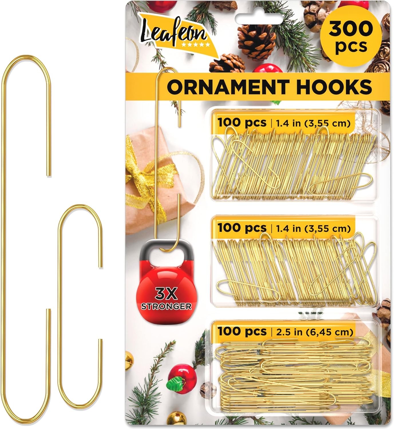 Leafeon 300 Pcs Gold Christmas Ornament Hooks – Gold Christmas Ornament Hangers – Ornament Hooks for Christmas Trees