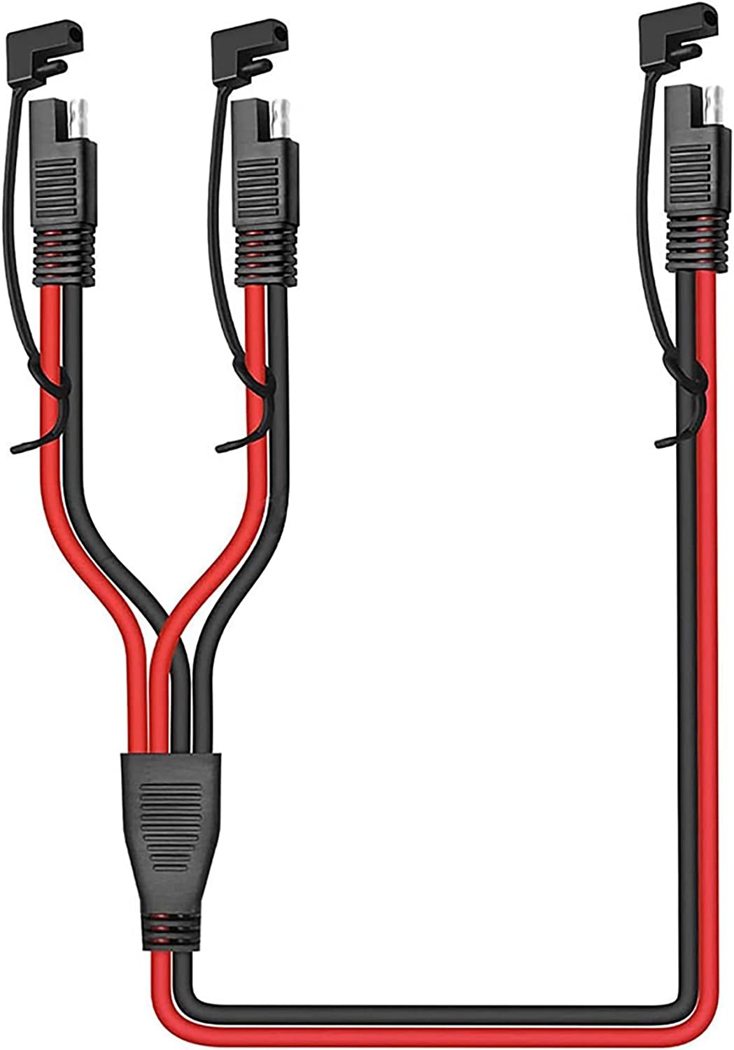 Tunghey 14AWG SAE DC Power Automotive Connector Cable Y Splitter 1 to 2 SAE Extension Cable, Fit for Suitable for Solar Battery Connection and Transfer with Protective Cover 30Cm