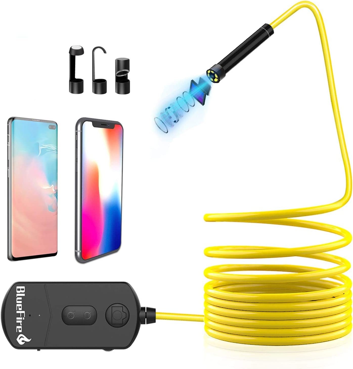 Bluefire 5MP HD Wifi Borescope 1944P Semi-Rigid Wireless Endoscope IP68 Waterproof Inspection Camera Snake Camera for Android and Ios Smartphones/Tablets(11.5Ft)