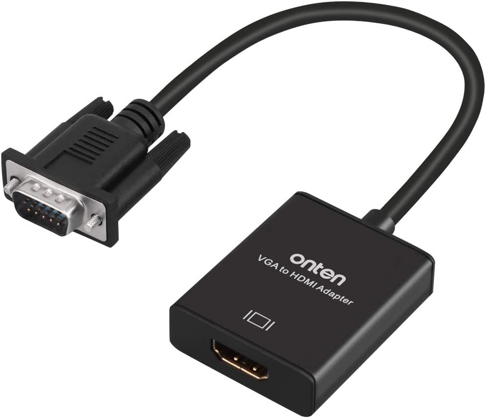 VGA to HDMI, Onten 1080P VGA to HDMI Adapter (Male to Female) for Computer, Desktop, Laptop, PC, Monitor, Projector, HDTV with Audio Cable and USB Cable (Black)