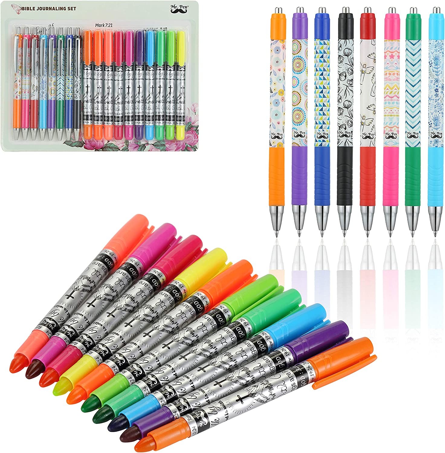 Mr. Pen- Bible Journaling Kit, 18 Pack (10 Bible Gel Highlighter, 8 Bible Pens), Bible Highlighters and Pens No Bleed, Gel Highlighters, Bible Pens, Bible Pens and Highlighters No Bleed, Gifts, Gift