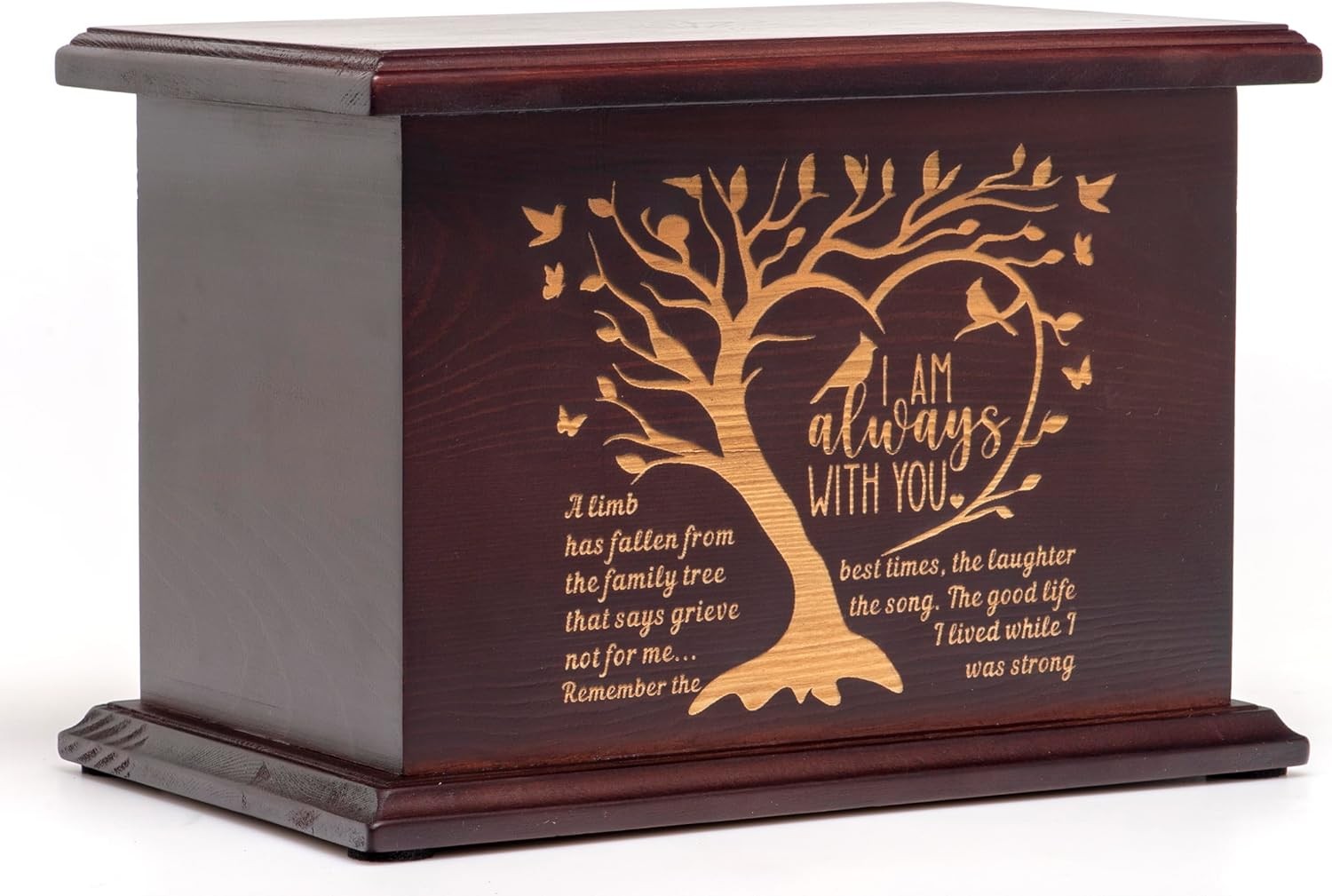 XIIGRA Cremation Urns for Human Ashes Adult Female Male Wooden Urns for Men Women Funeral Memorial Decorative Wood Urns for Ashes Large Burial Urn Box and Casket up to 250 Ibs(L-Birds)