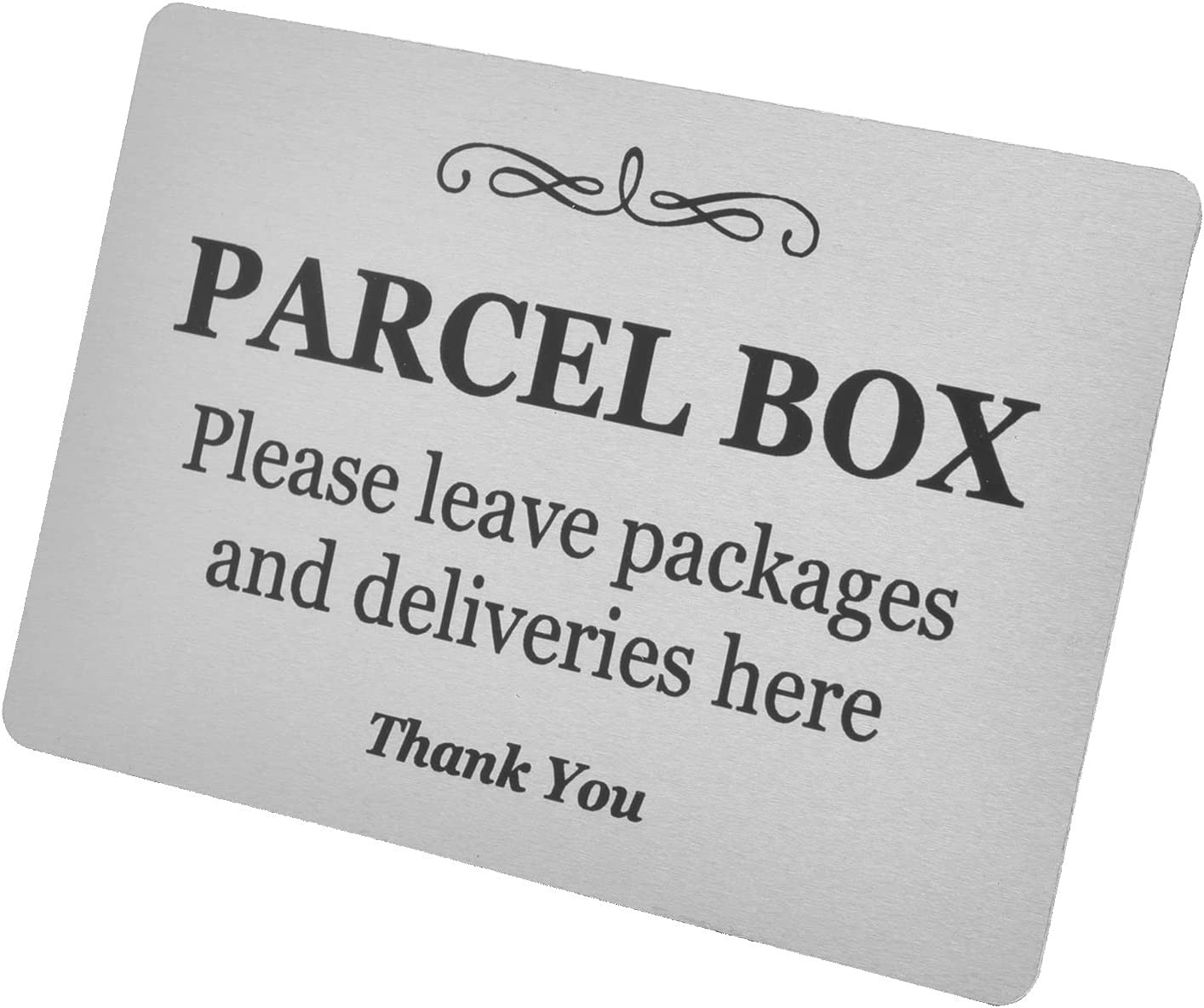 Parcel Box (Mail Box) Sign – Manufactured from Aluminium Metal with 3M Adhesive. Notice for Deliveries, Package Delivery Boxes for Outside. Make Sure You Don’T Lose Any Mail Again (Silver)