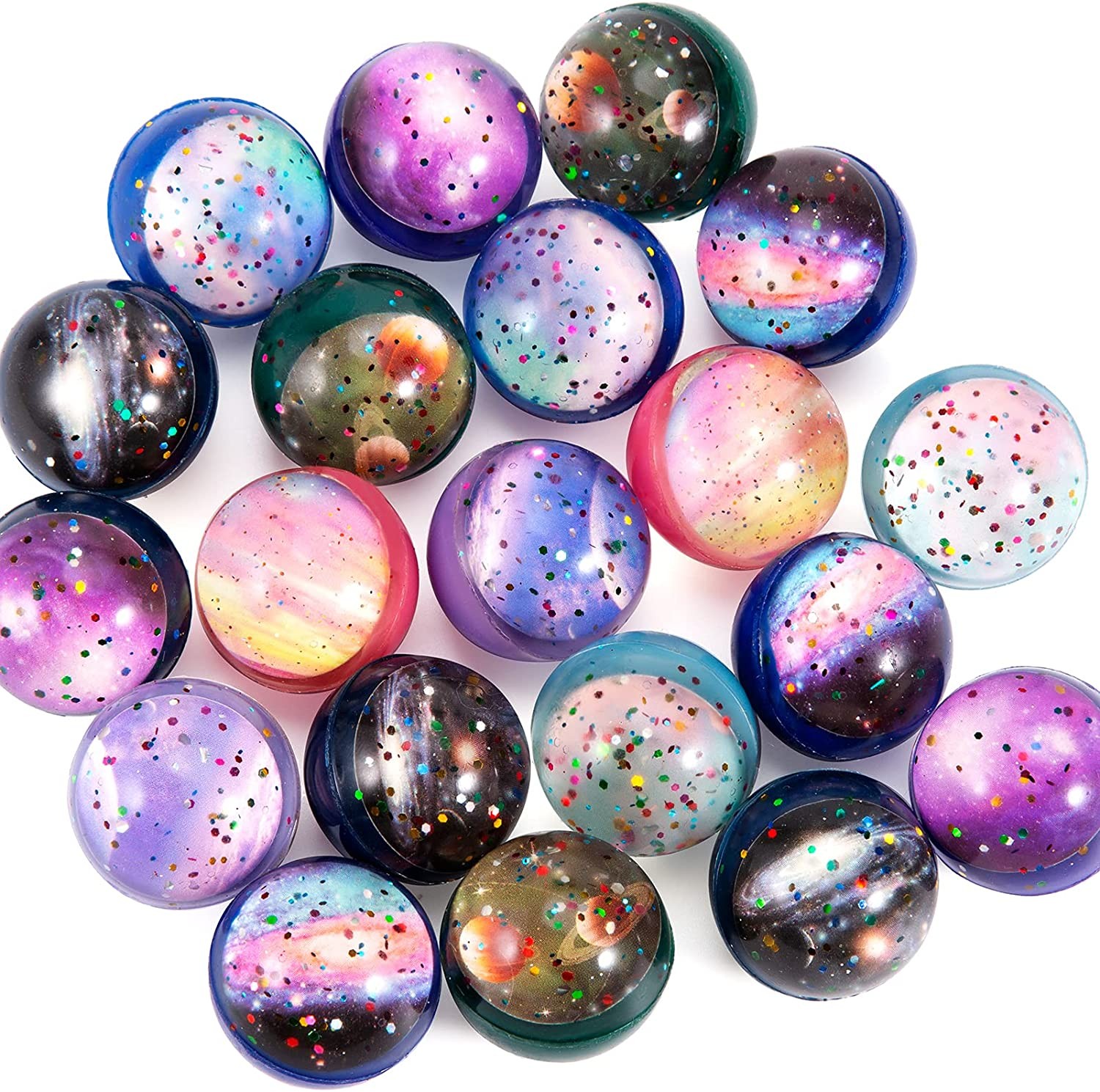 Pllieay 20PCS Bouncy Balls, 32Mm Space Theme Bouncy Balls for Kids Party Favors, Gift Bag Filling