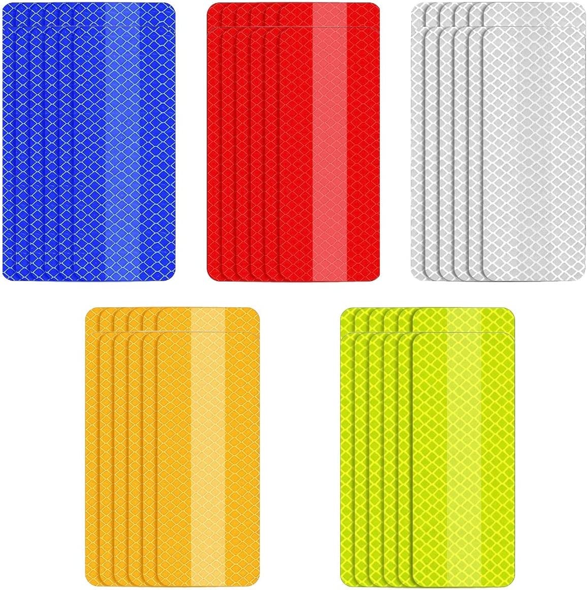 Reflective Stickers,Warning Car Safety Reflective Stickers Waterproof,Blue,Yellow, Red, White, Green Each 10, Total in 50Pcs